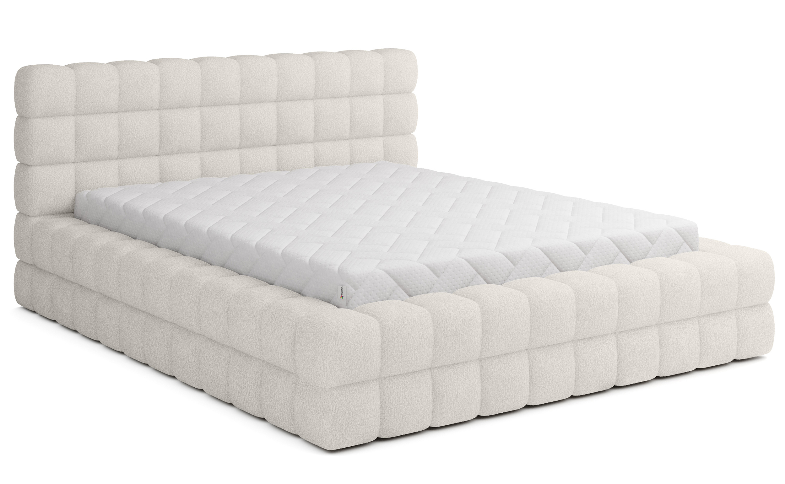 Łóżko tapicerowane 180x200 cm Boubble z pojemnikiem białe boucle - zdjęcie 1