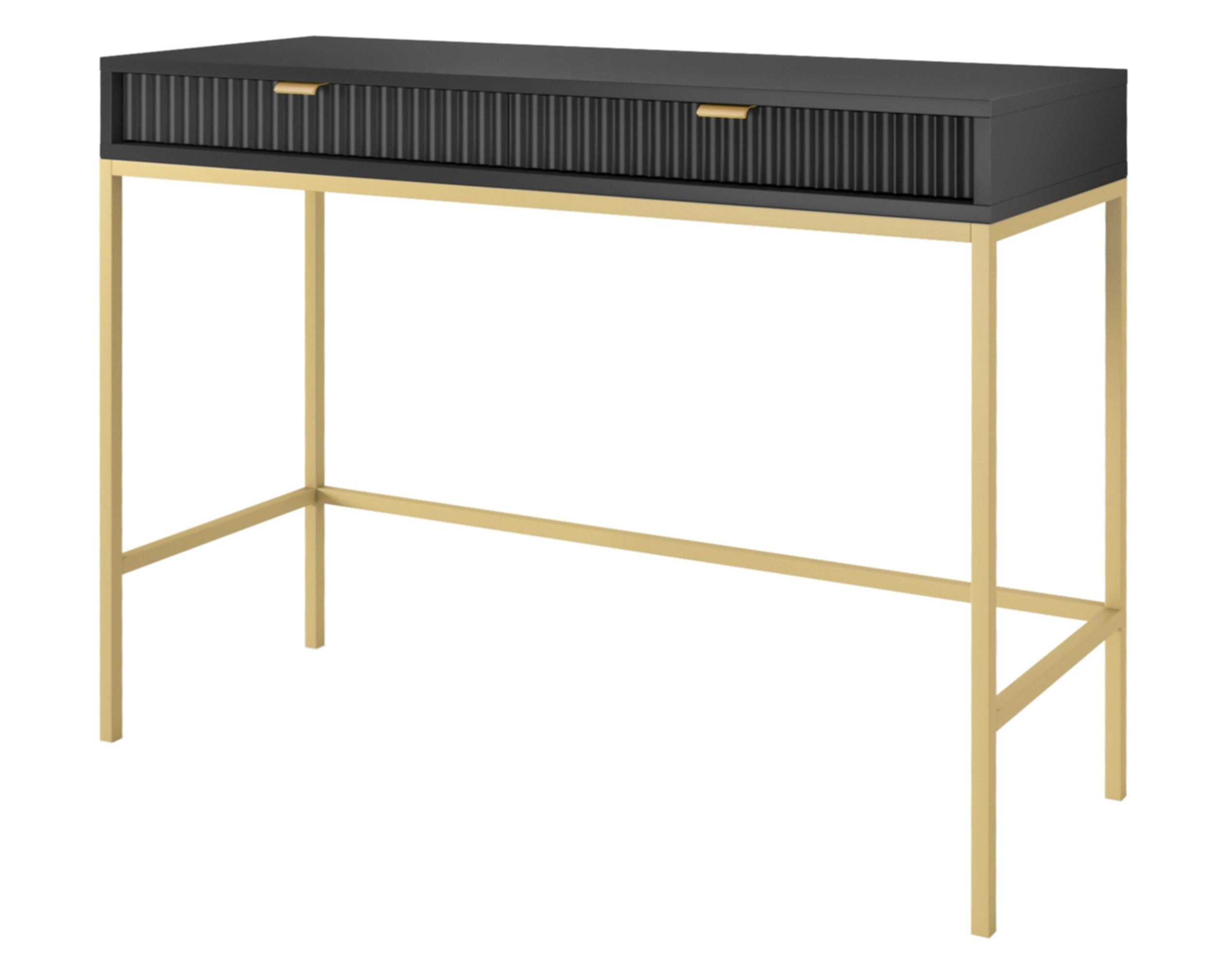 Toaletka biurko Vellore 104 cm czarna z ryflowanymi frontami i złotym stelażem - zdjęcie 1