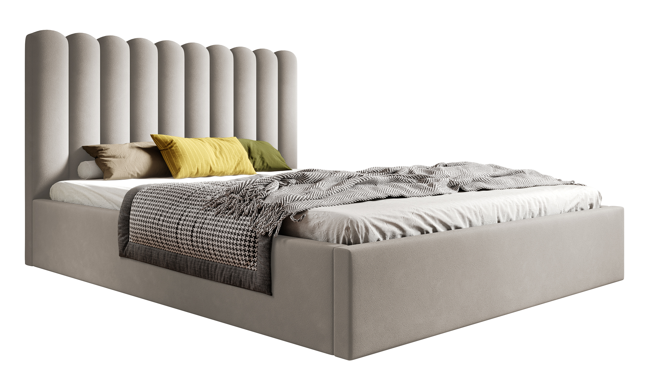 Łóżko tapicerowane Motoba 160x200 cm z pojemnikiem beżowe welur stelaż drewniany