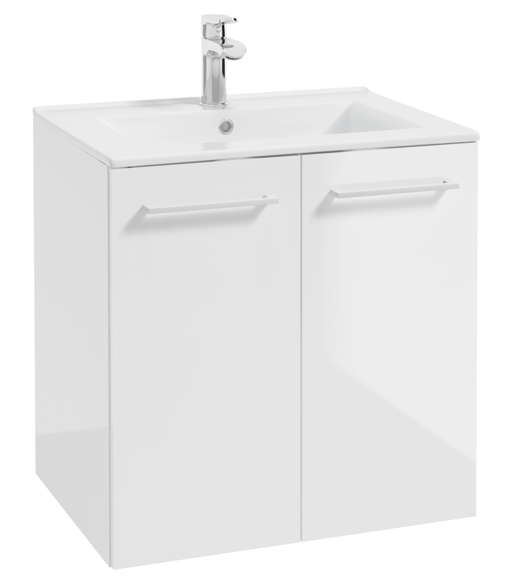Szafka pod umywalkę Modullac 60 cm dwudrzwiowa biały połysk z białym uchwytem - zdjęcie 1