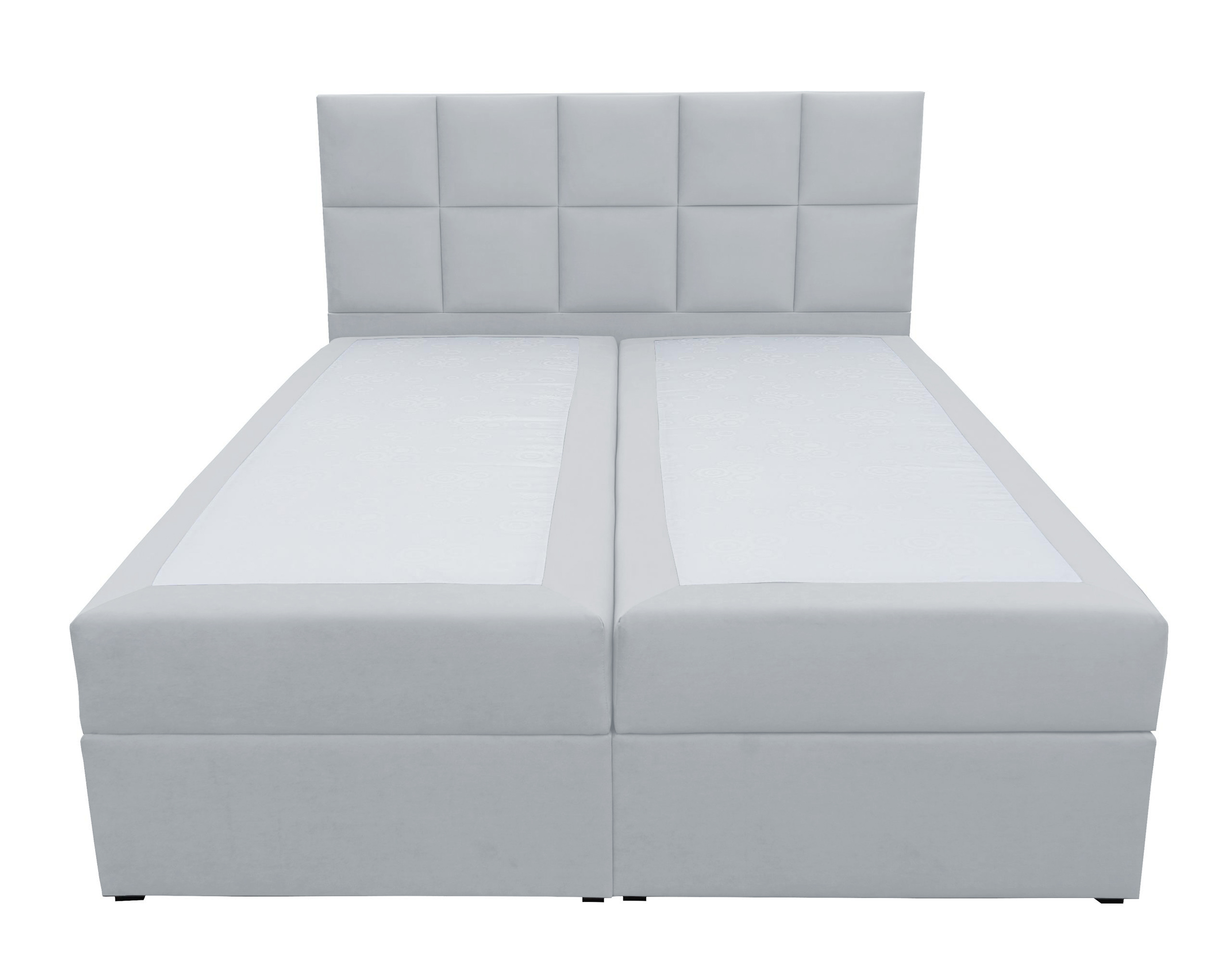 Łóżko kontynentalne  140x200 cm Capelio z pojemnikami i materacami bonellowymi jasnoszare welur hydrofobowy - zdjęcie 1