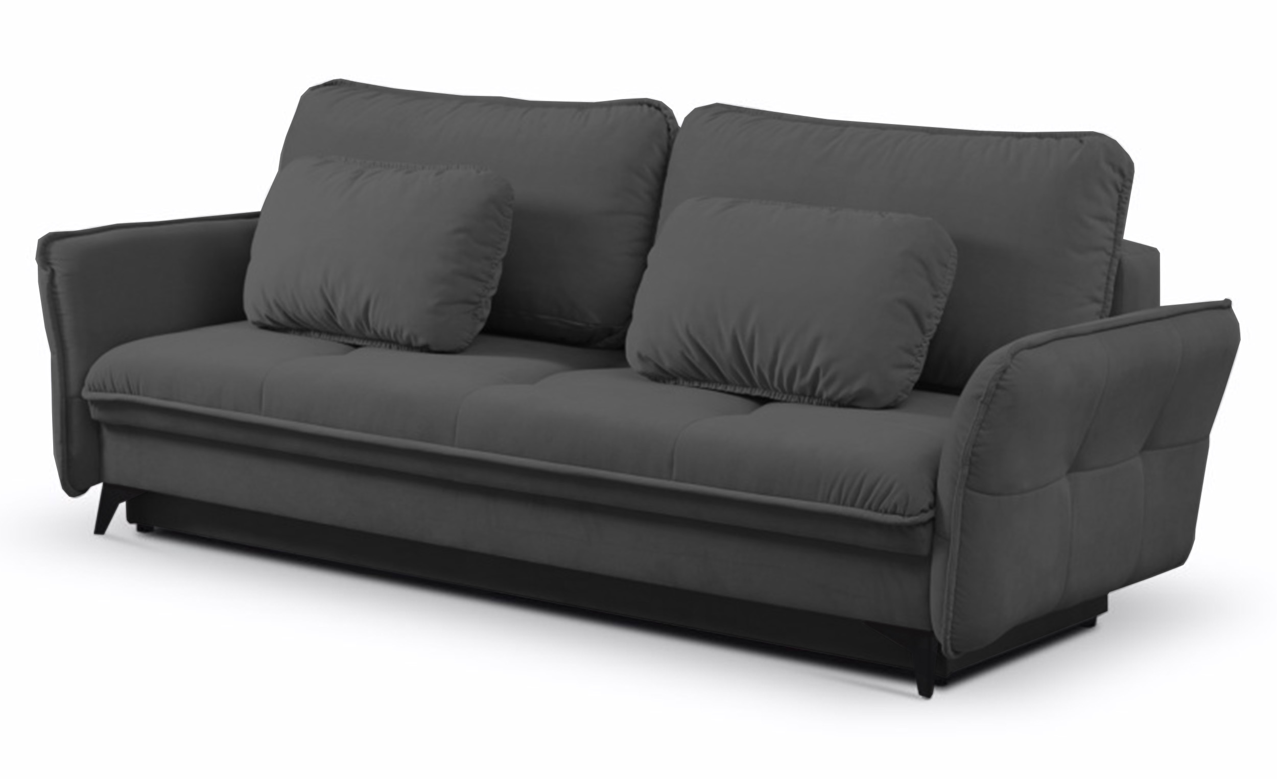 Kanapa rozkładana Marovato ciemnoszara trzyosobowa z pojemnikiem w tkaninie hydrofobowej plusz - zdjęcie 1