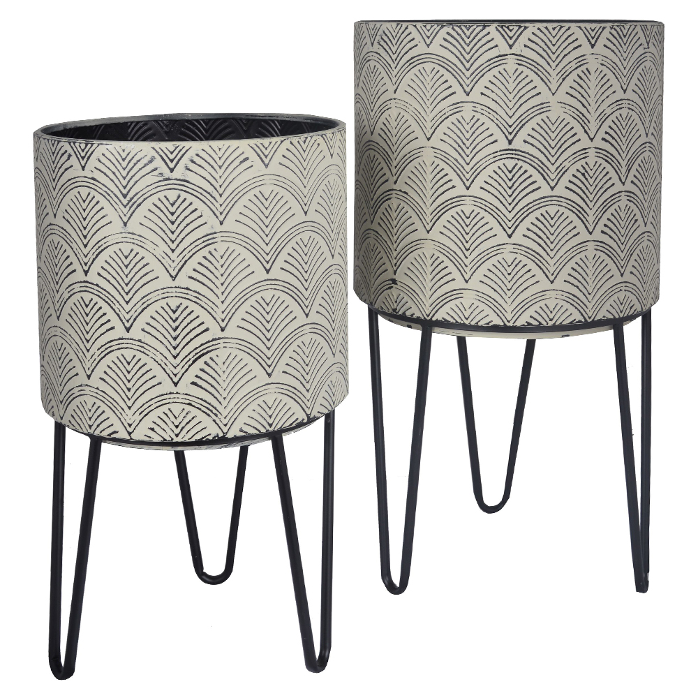 Zestaw dwóch doniczek Viently biało-szare - zdjęcie 1
