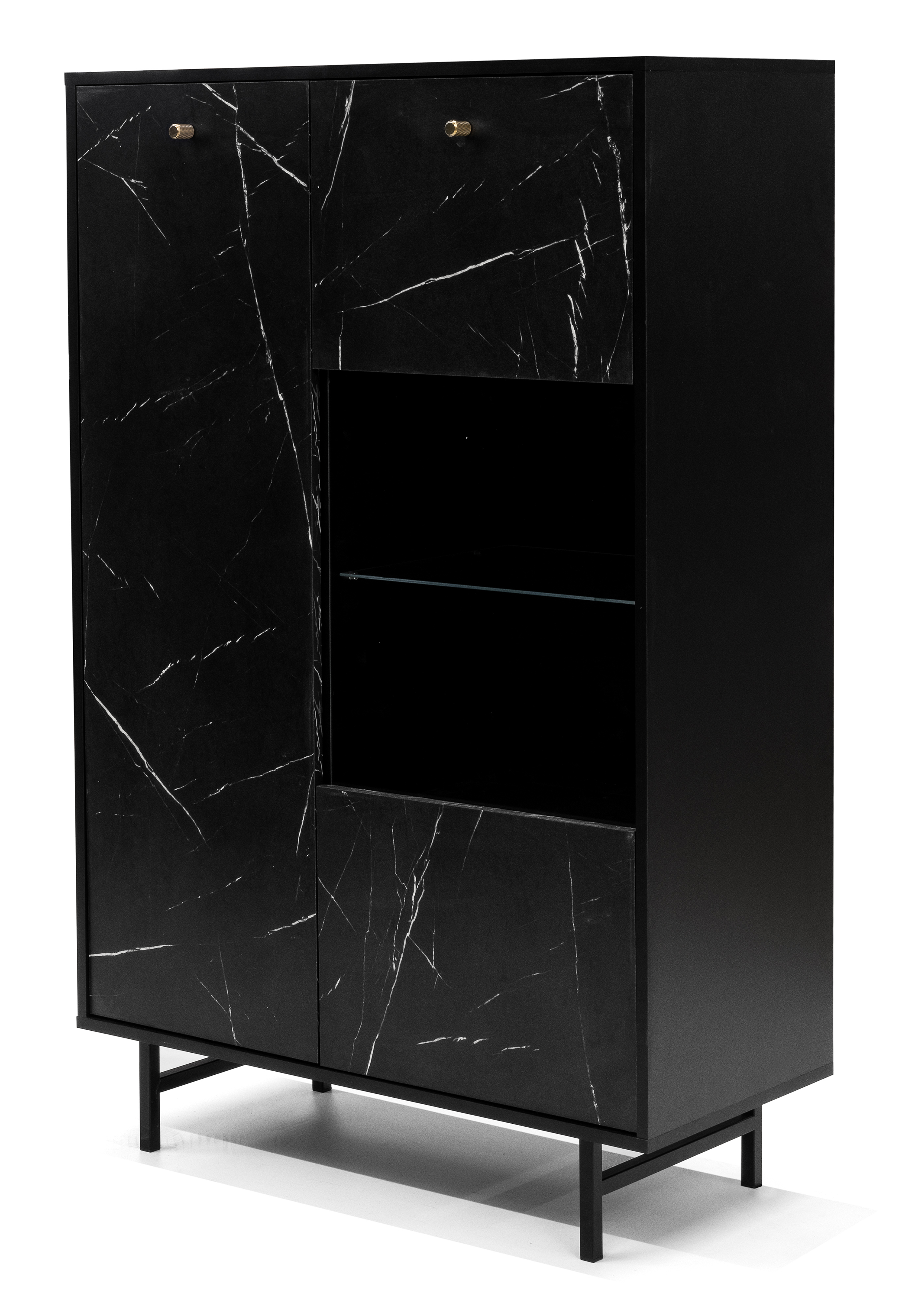 Witryna dwudrzwiowa Artimma 90 cm czarna/czarny marmur - zdjęcie 1