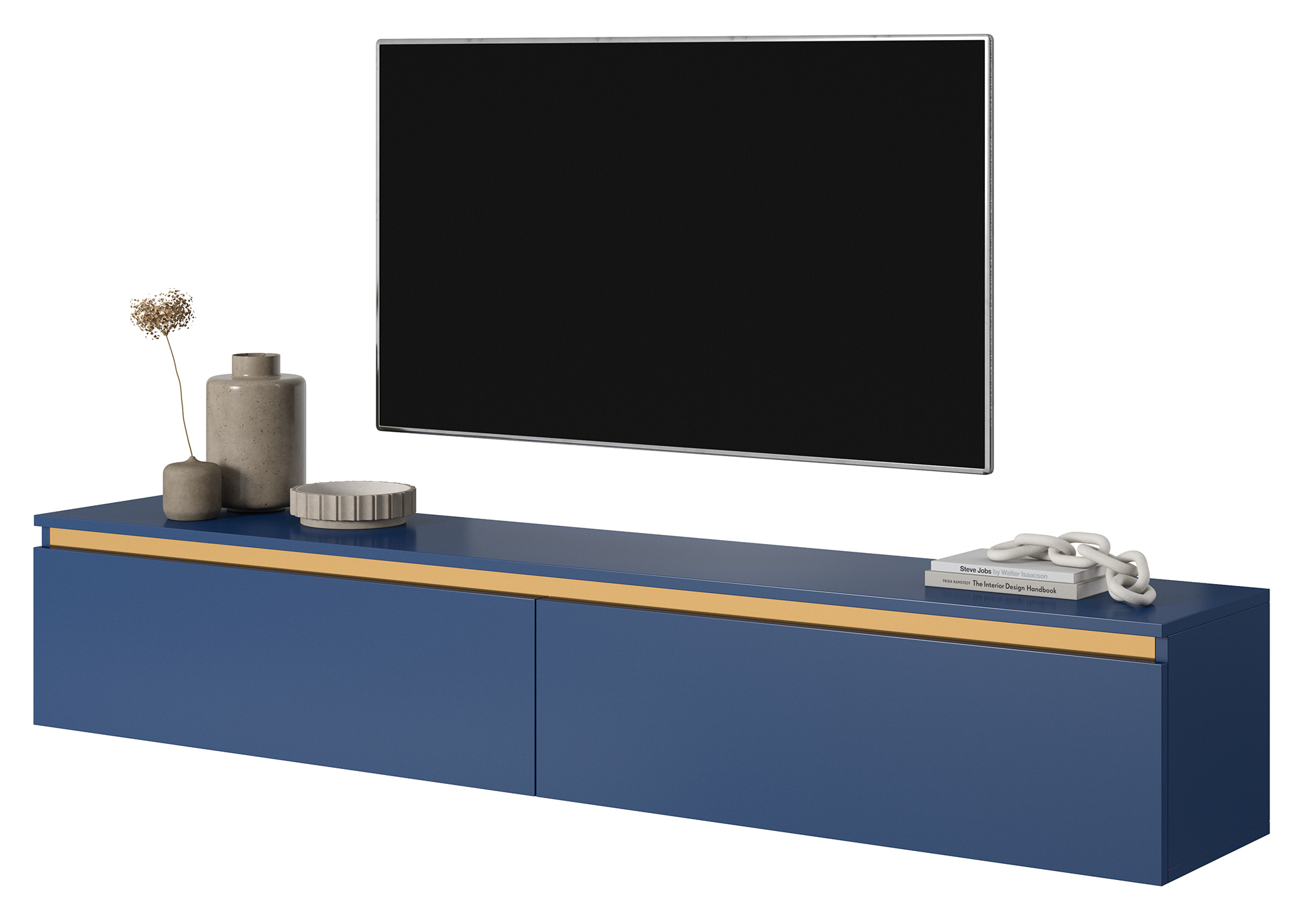 Szafka RTV Seney 175 cm granatowa ze złotą listwą - zdjęcie 1