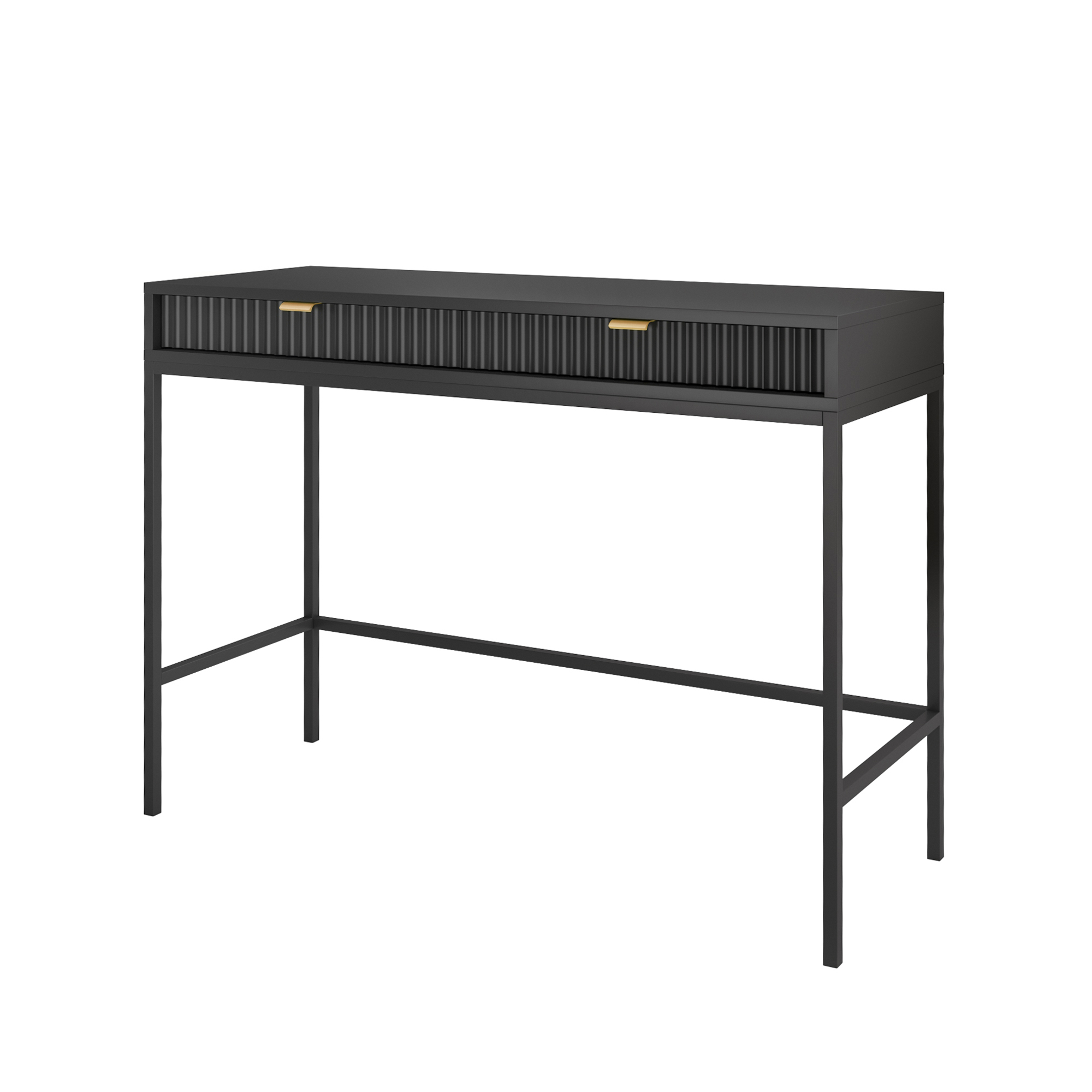 Toaletka biurko Vellore 104 cm czarna z ryflowanymi frontami i złotymi uchwytami - zdjęcie 1