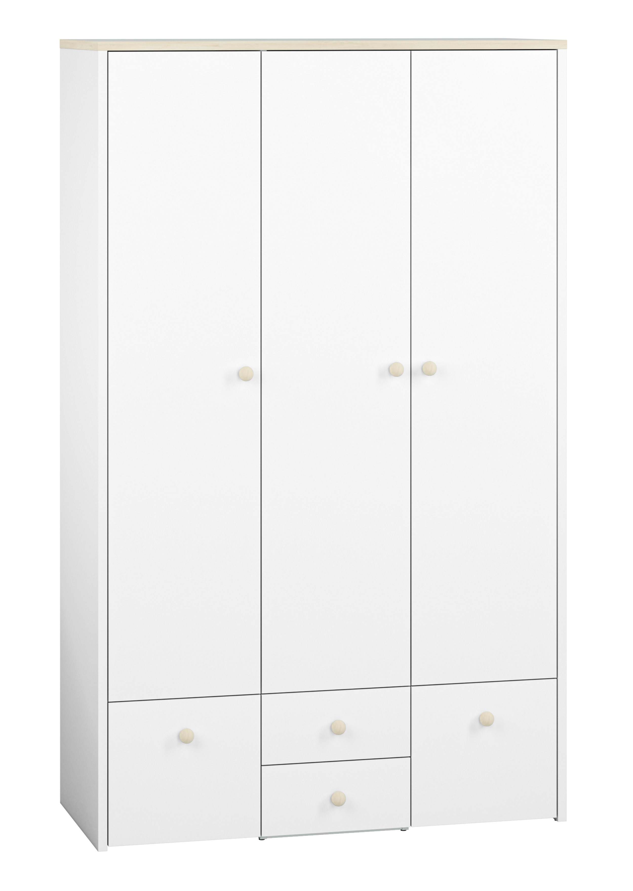 Szafa trzydrzwiowa Rettio 117 cm z szufladami biała/buk Fjord - zdjęcie 1