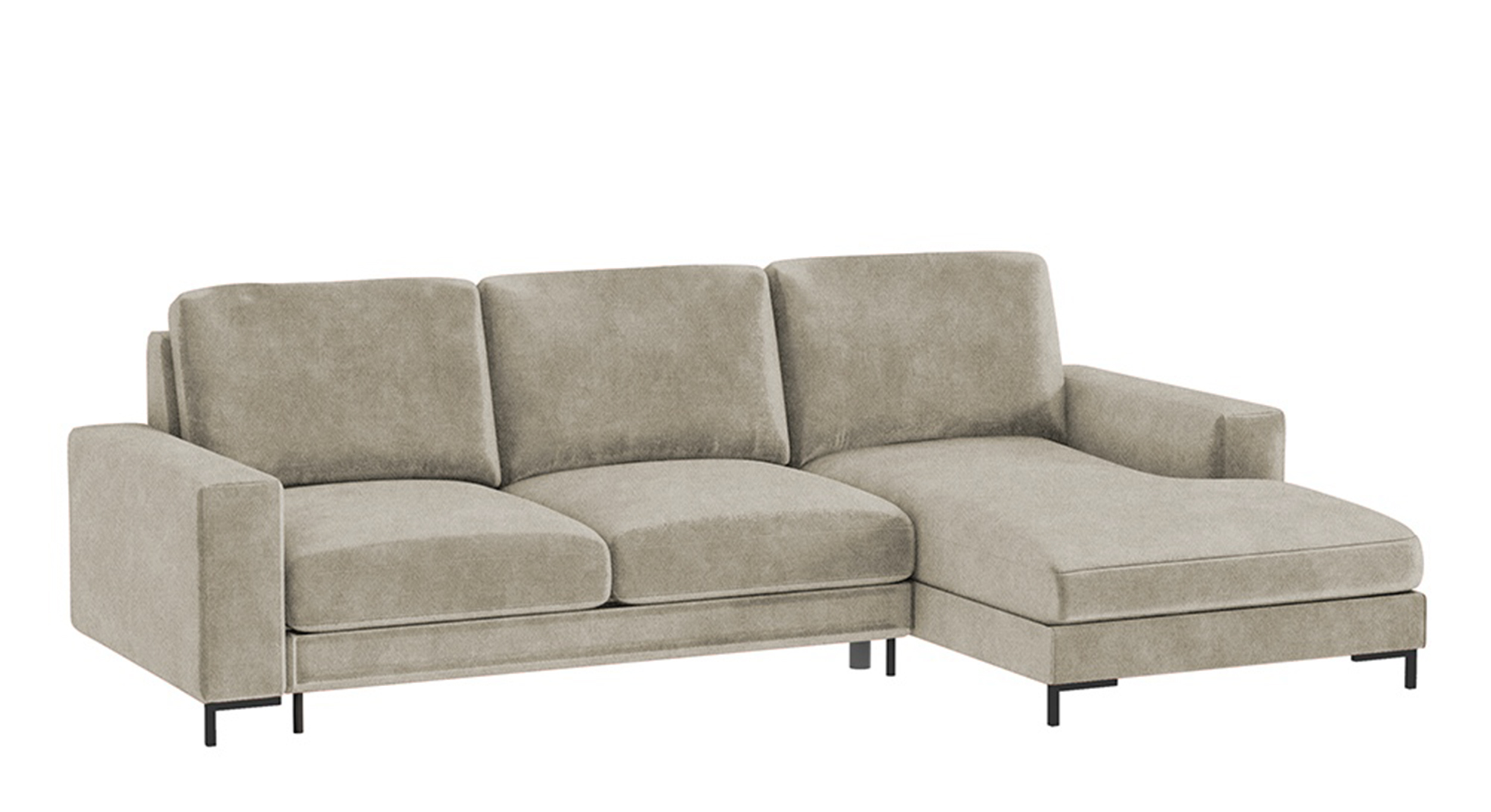 Narożnik z funkcją spania Mokpeo L-kształtny z dwoma pojemnikami na czarnych nóżkach beżowy w tkaninie hydrofobowej prawostronny - zdjęcie 1