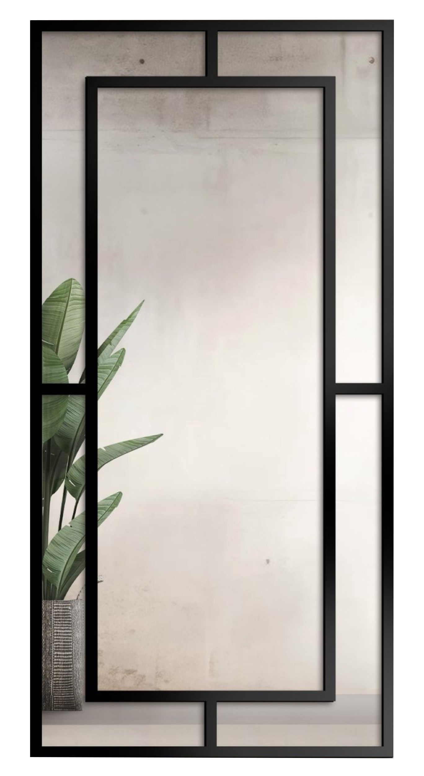 Lustro ścienne Gloria 150x90 cm ze szprosami w czarnej ramie - zdjęcie 1