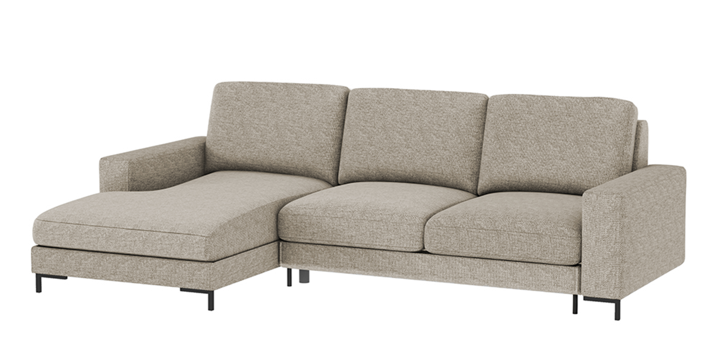 Narożnik z funkcją spania Mokpeo L-kształtny z dwoma pojemnikami na czarnych nóżkach jasnobrązowy w tkaninie łatwoczyszczącej lewostronny - zdjęcie 1