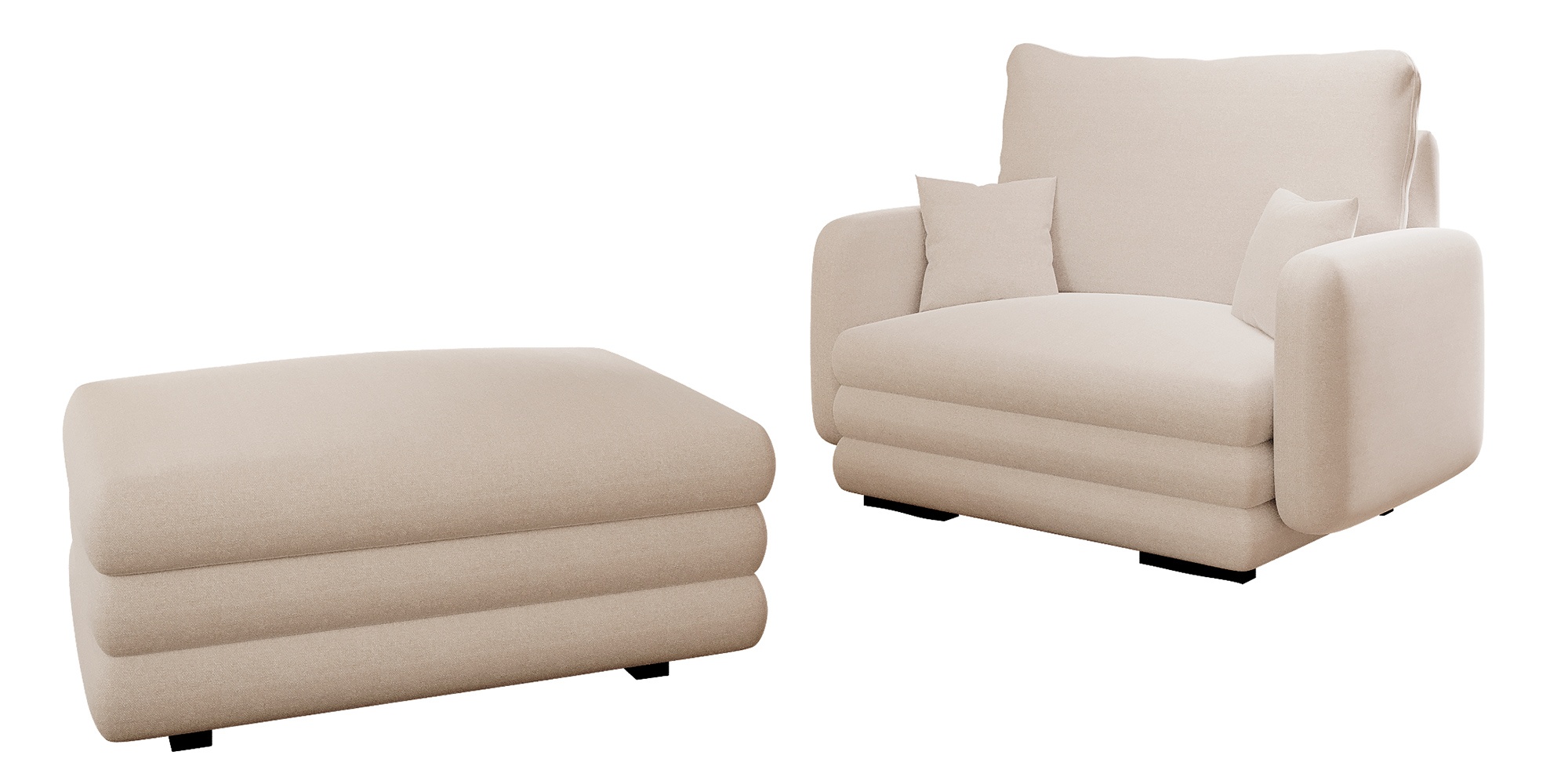 Fotel kubełkowy z podnóżkiem Lincino beżowy w tkaninie łatwoczyszczącej - zdjęcie 1