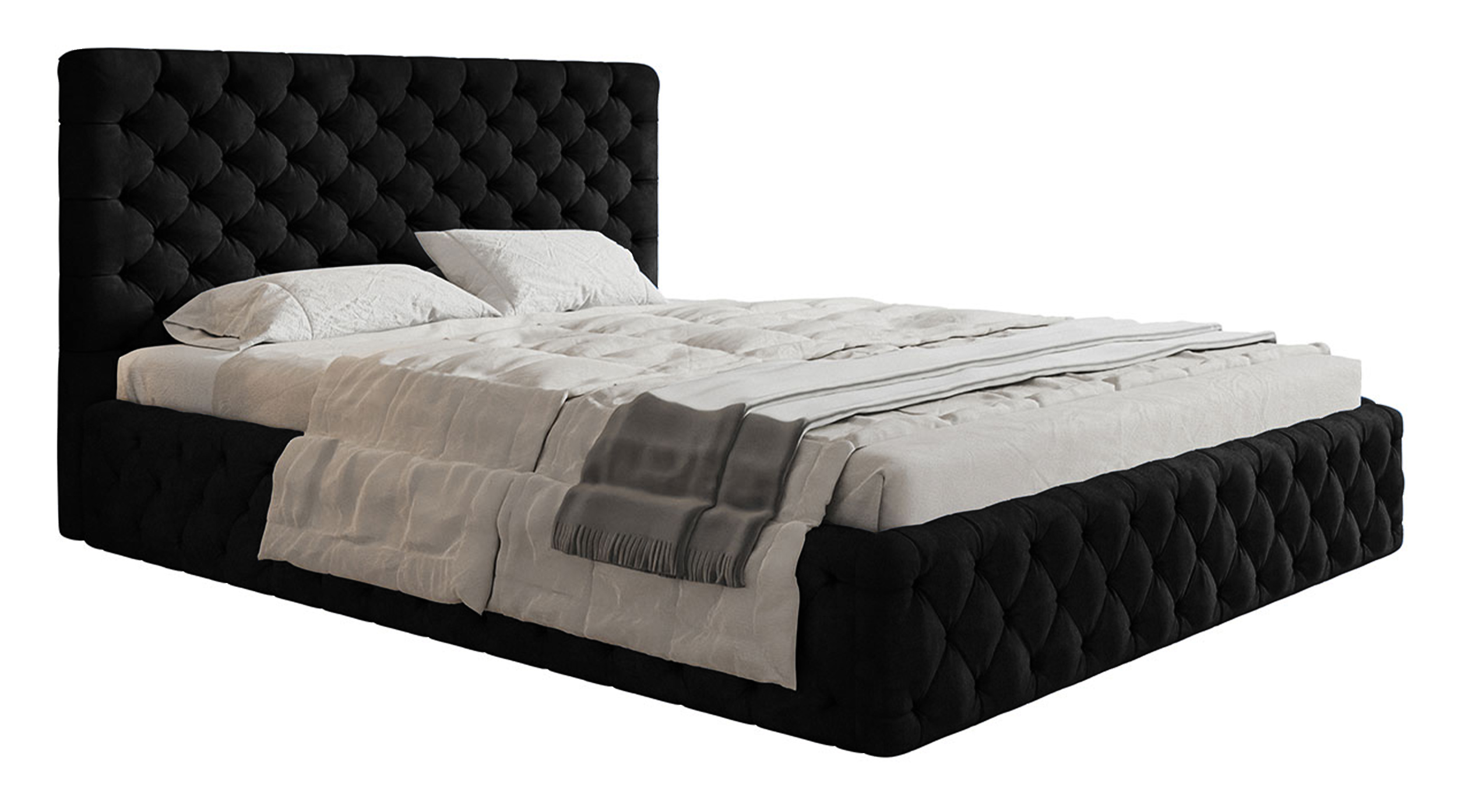 Łóżko tapicerowane 160x200 cm Bellaris z pojemnikiem i pikowaniem czarne - zdjęcie 1