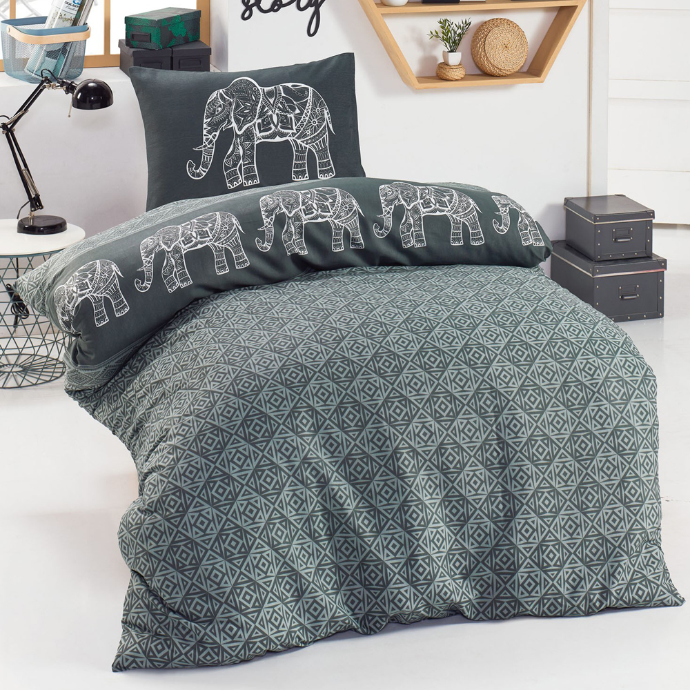 Komplet pościeli z poszewkami na poduszki Tepelane antracytowa ze słoniami - zdjęcie 1