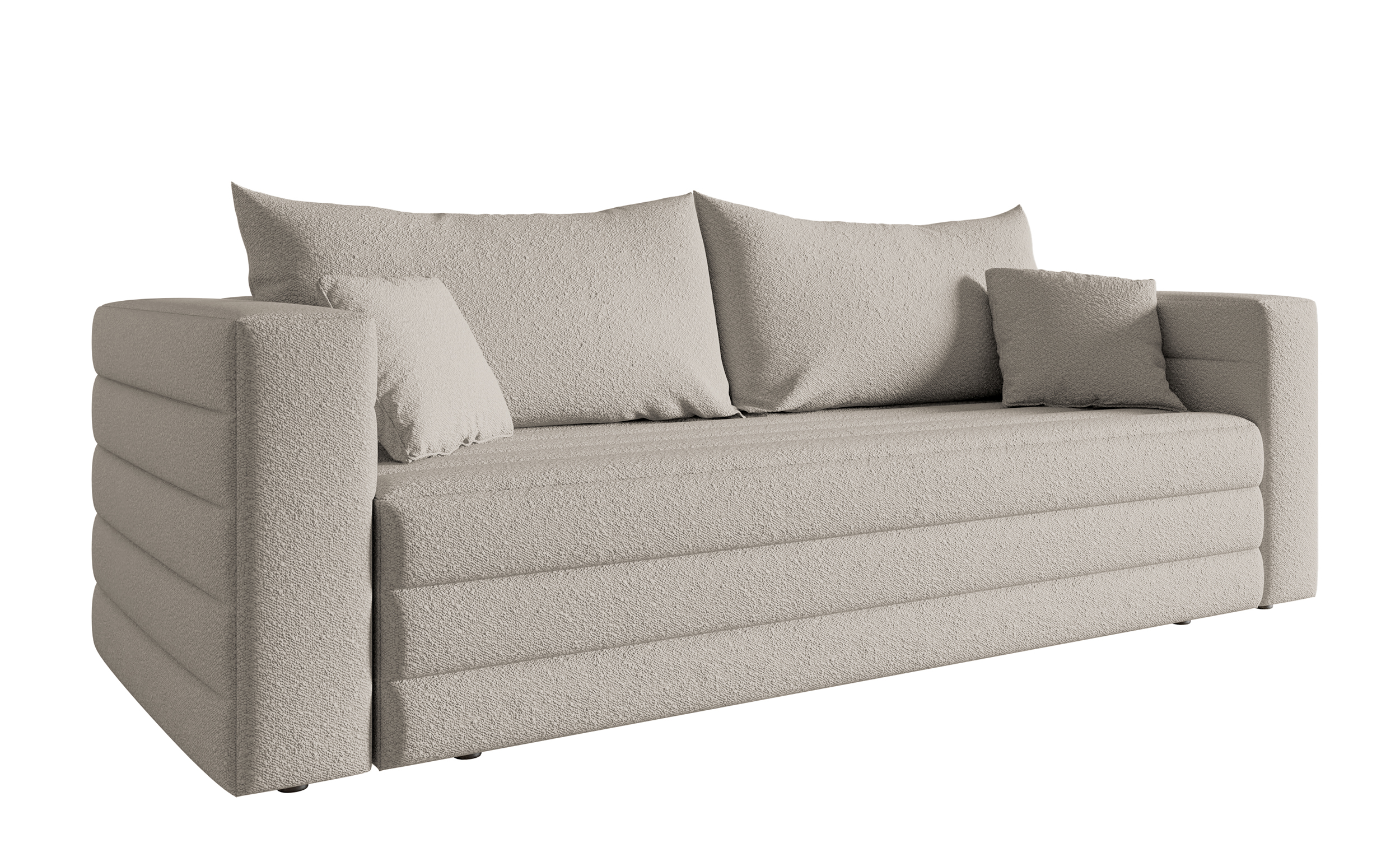 Kanapa rozkładana trzyosobowa Lilla ciemnobeżowa z pojemnikiem boucle nogi czarne - zdjęcie 1