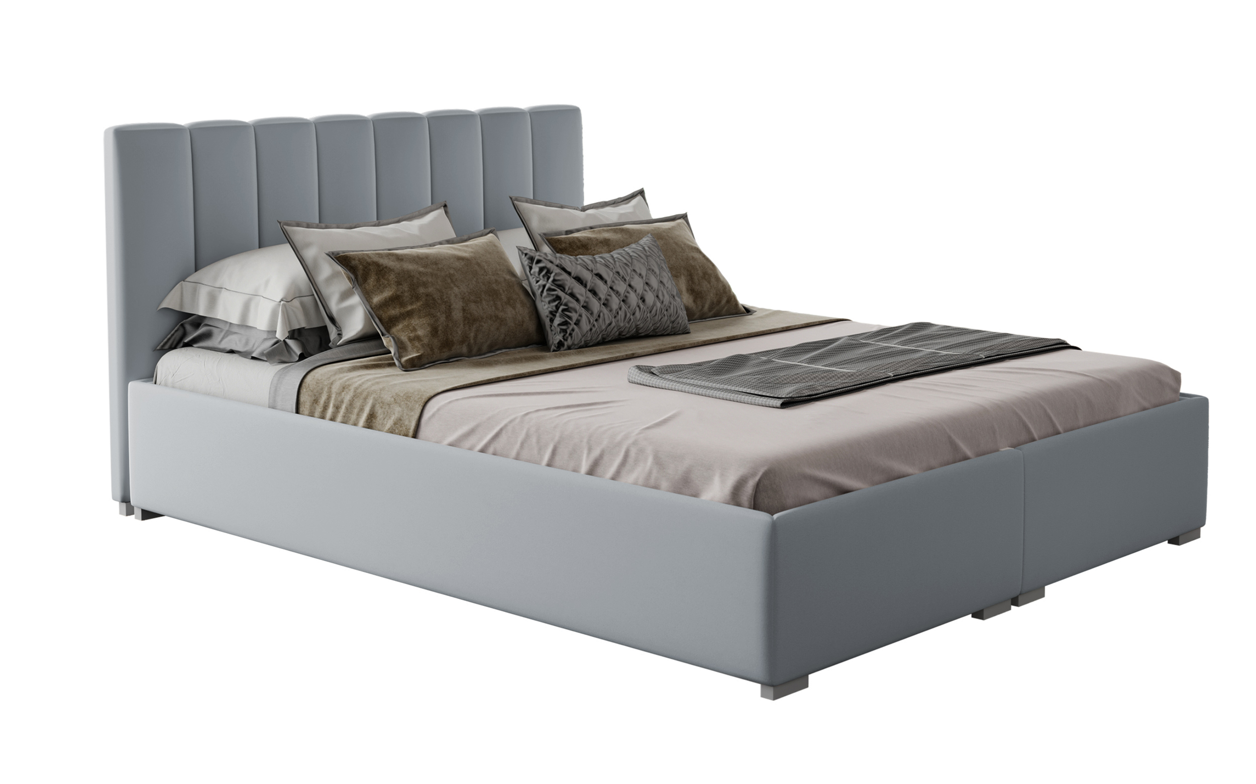 Łóżko tapicerowane 160x200 cm Romkino z pojemnikami jasnoszare welur hydrofobowy - zdjęcie 1