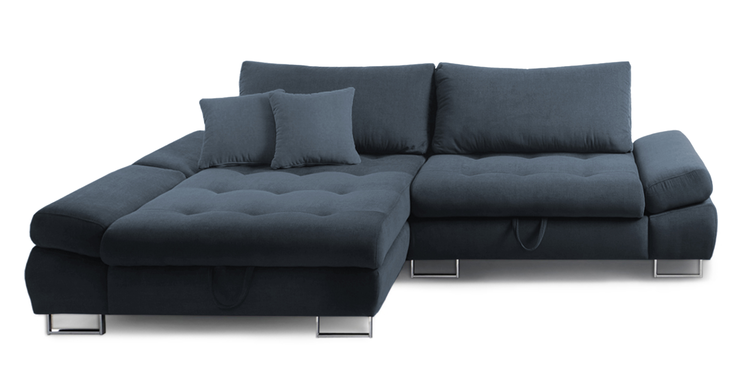 Narożnik z funkcją spania Novella z pojemnikiem granatowy w tkaninie hydrofobowej plecionka prawostronny - zdjęcie 1