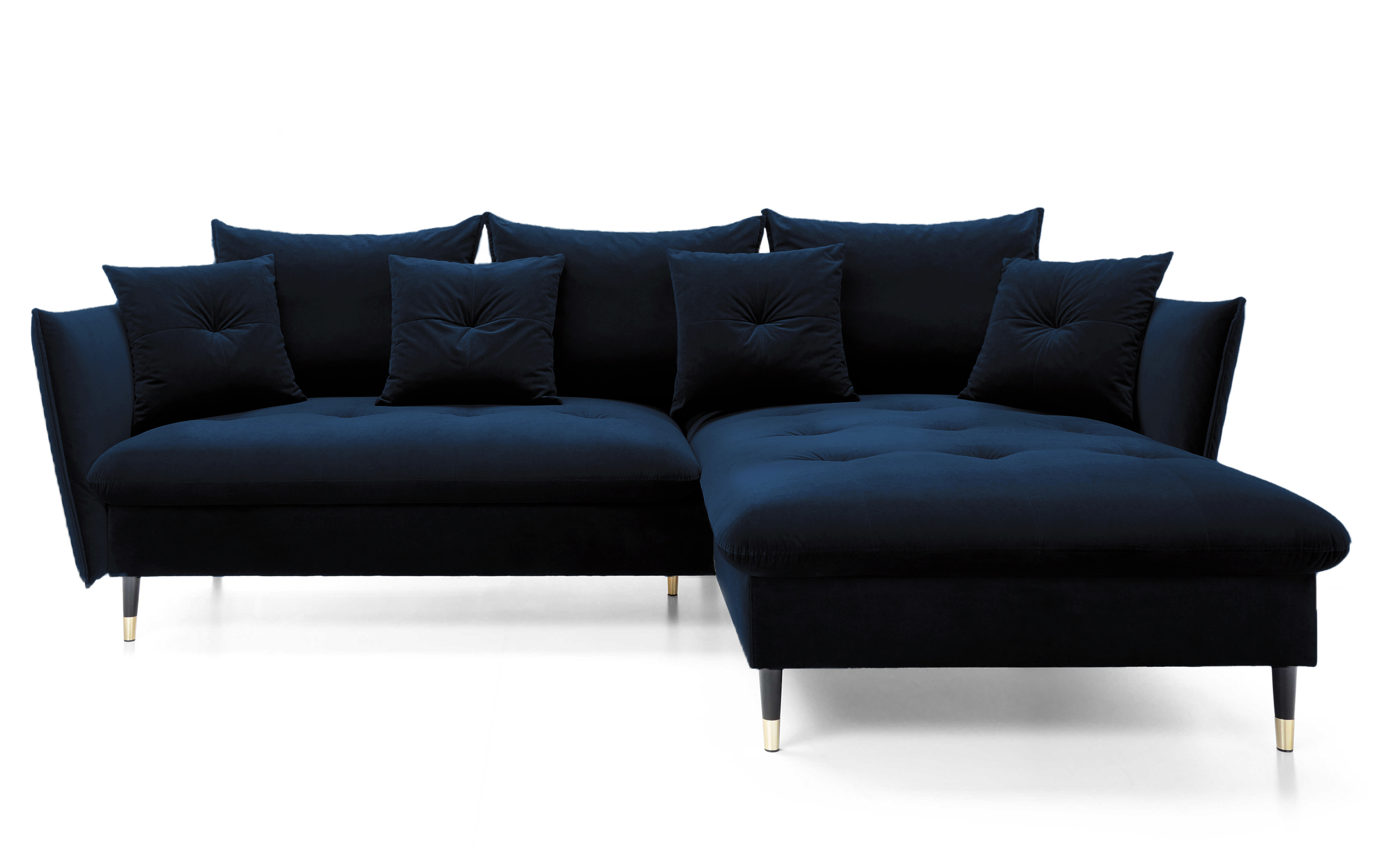 Narożnik z funkcją spania Balze L-kształtny z pojemnikiem granatowy velvet hydrofobowy prawostronny - zdjęcie 1