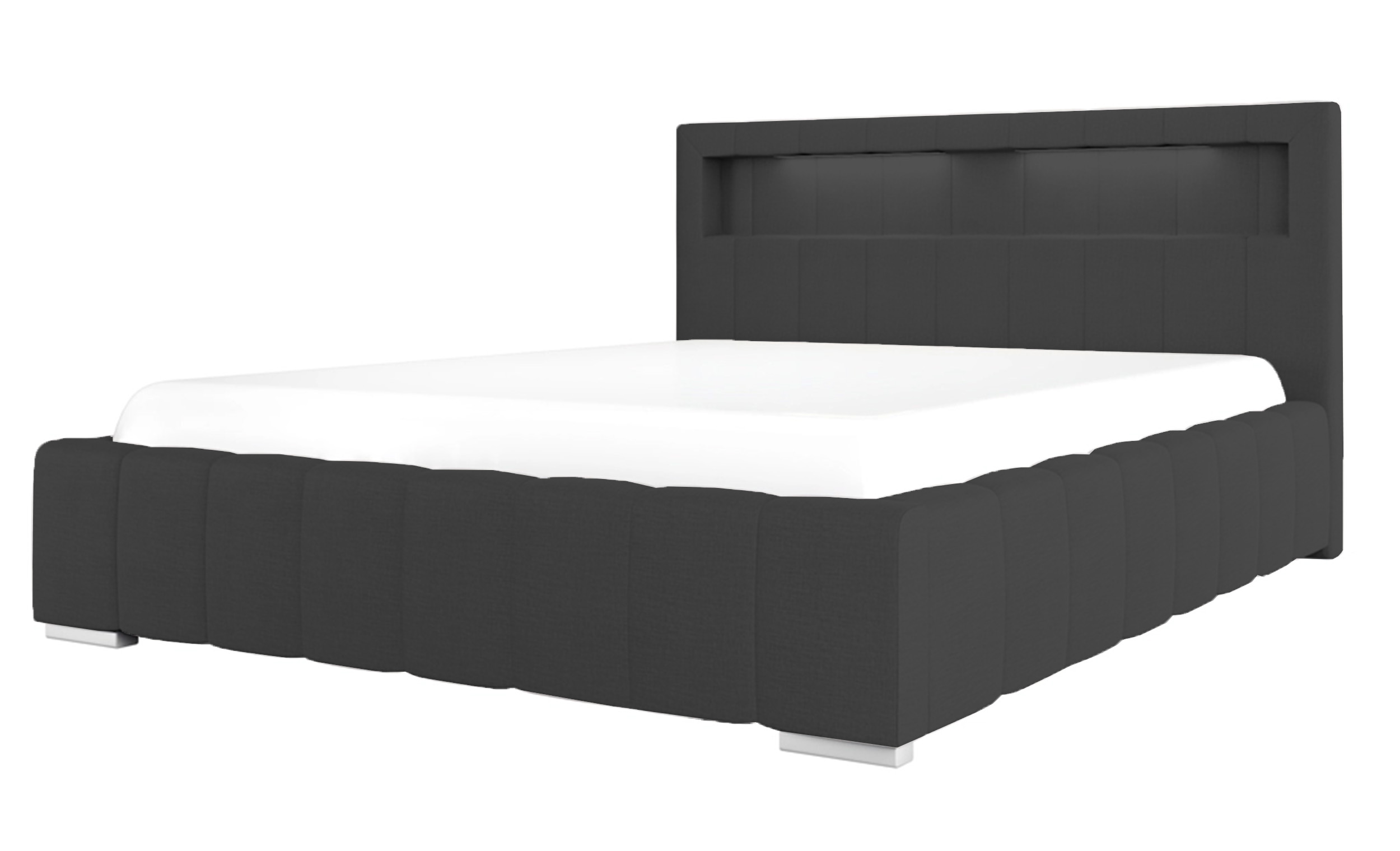 Łóżko tapicerowane Foenum 200x200 ze stelażem metalowym i pojemnikiem grafitowe hydrofobowe - zdjęcie 1