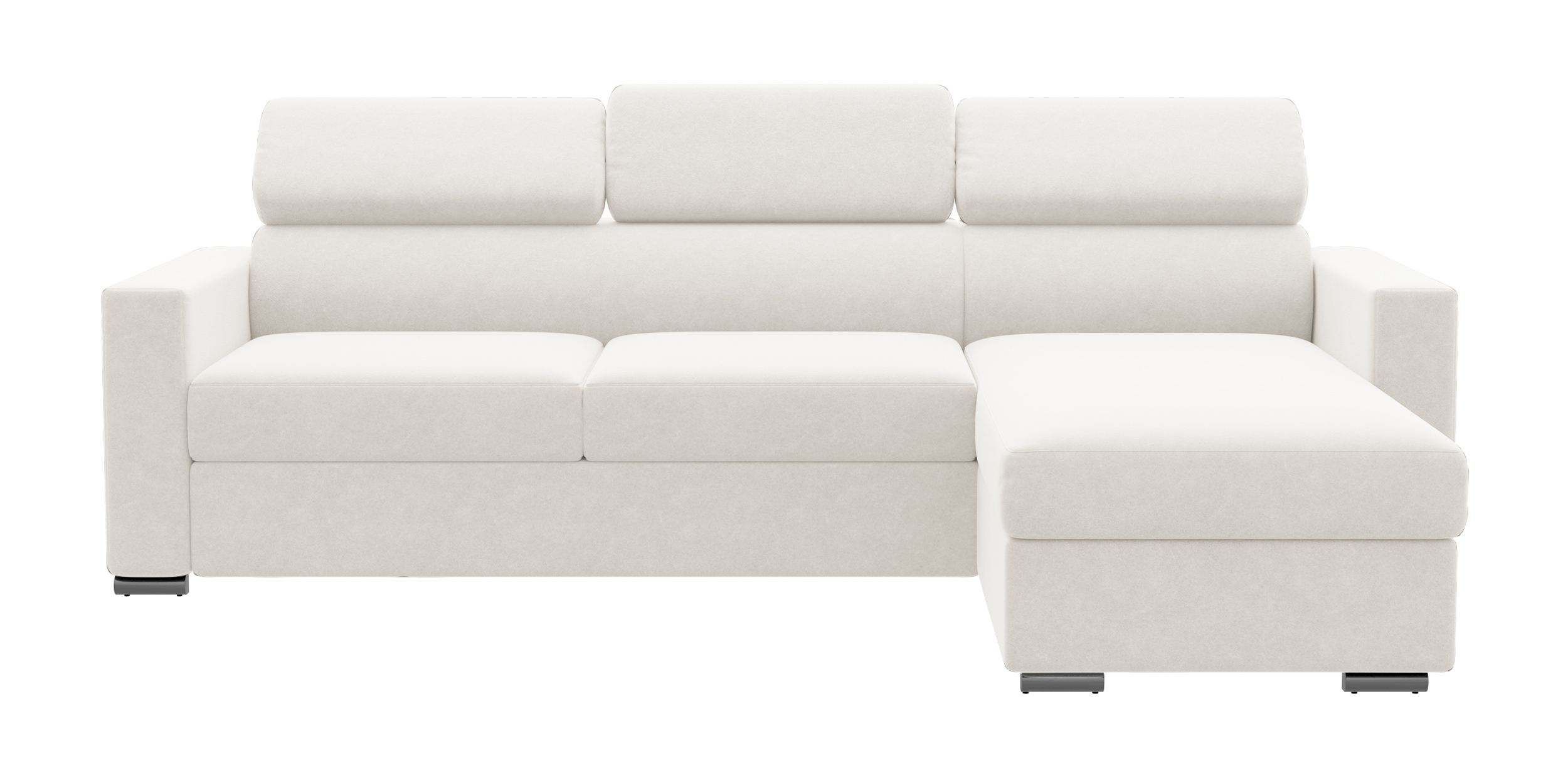 Narożnik z funkcją spania Veraguas L-kształtny z pojemnikiem i regulowanymi zagłówkami uniwersalny kremowy w tkaninie łatwoczyszczącej - zdjęcie 1