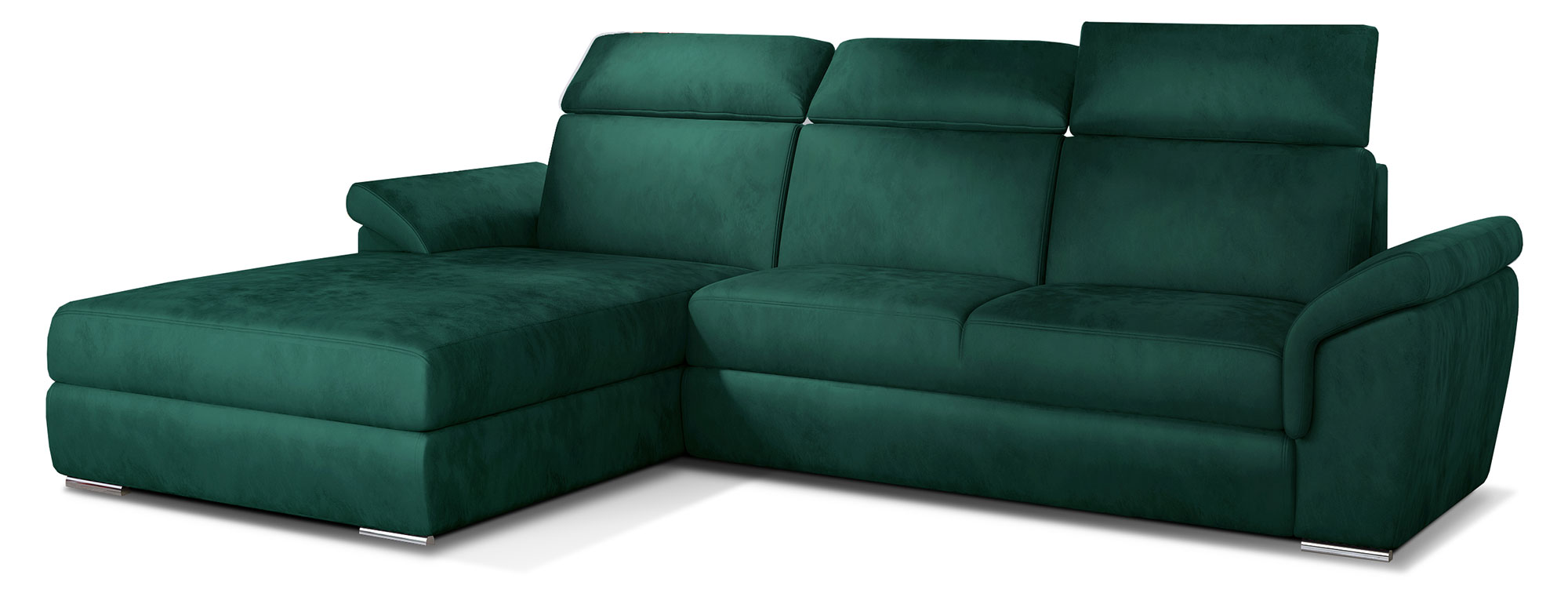 Narożnik z funkcją spania Hogweed L-kształtny z pojemnikiem zielony welwet hydrofobowy lewostronny - zdjęcie 1