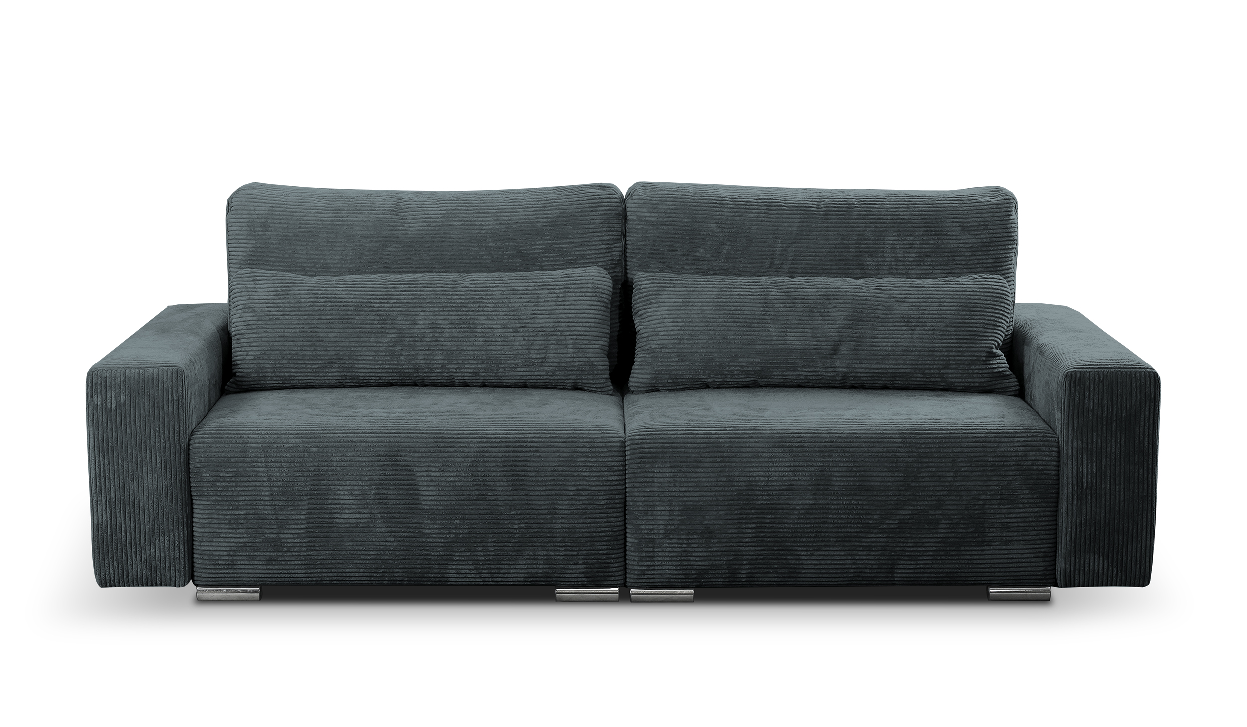 Kanapa rozkładana trzyosobowa Catalista ciemnoszara z pojemnikiem sztruks nogi srebrne - zdjęcie 1