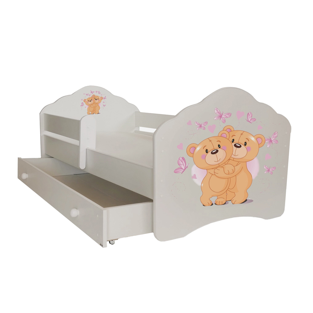 Łóżko dziecięce Sissa 140x70 cm z dwoma misiami z barierką i szufladą - zdjęcie 1