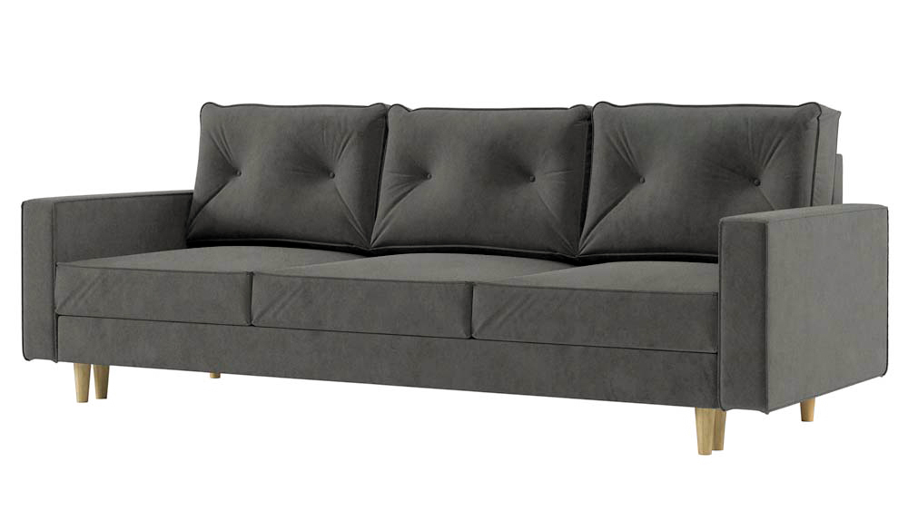 Kanapa rozkładana trzyosobowa Holces 210 cm z pojemnikiem szara - zdjęcie 1