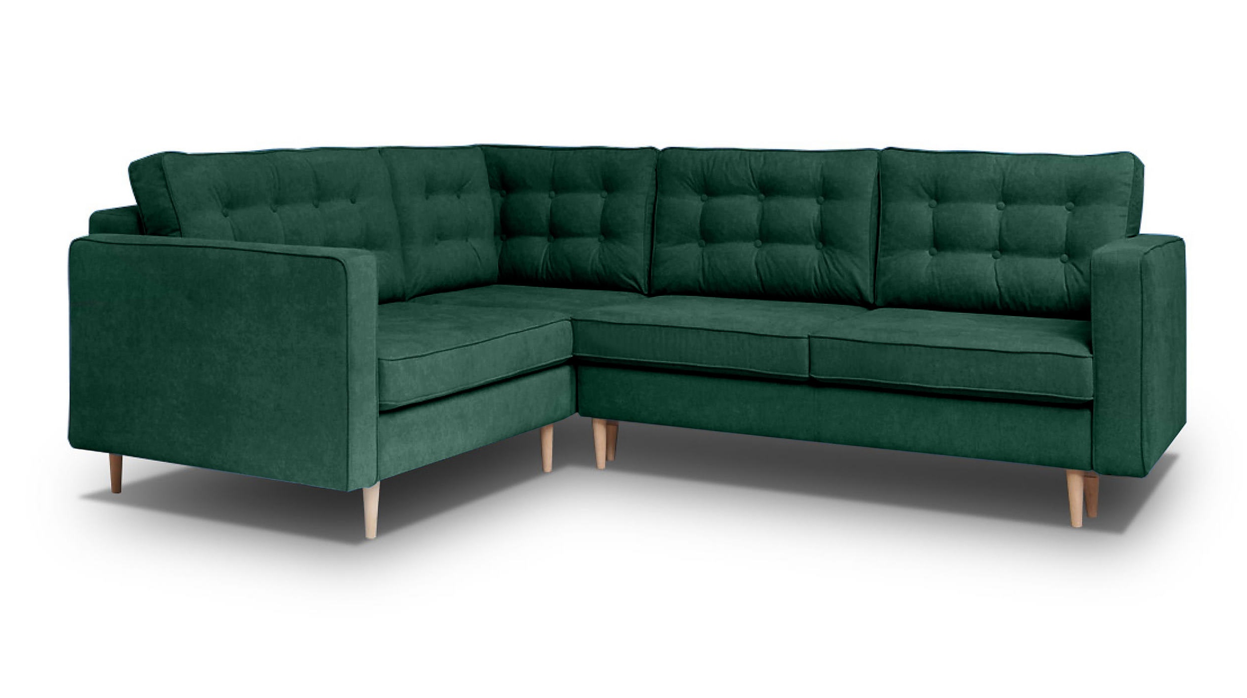 Narożnik z funkcją spania Juttic 250 cm L-kształtny z pojemnikiem zielony welwet lewostronny - zdjęcie 1