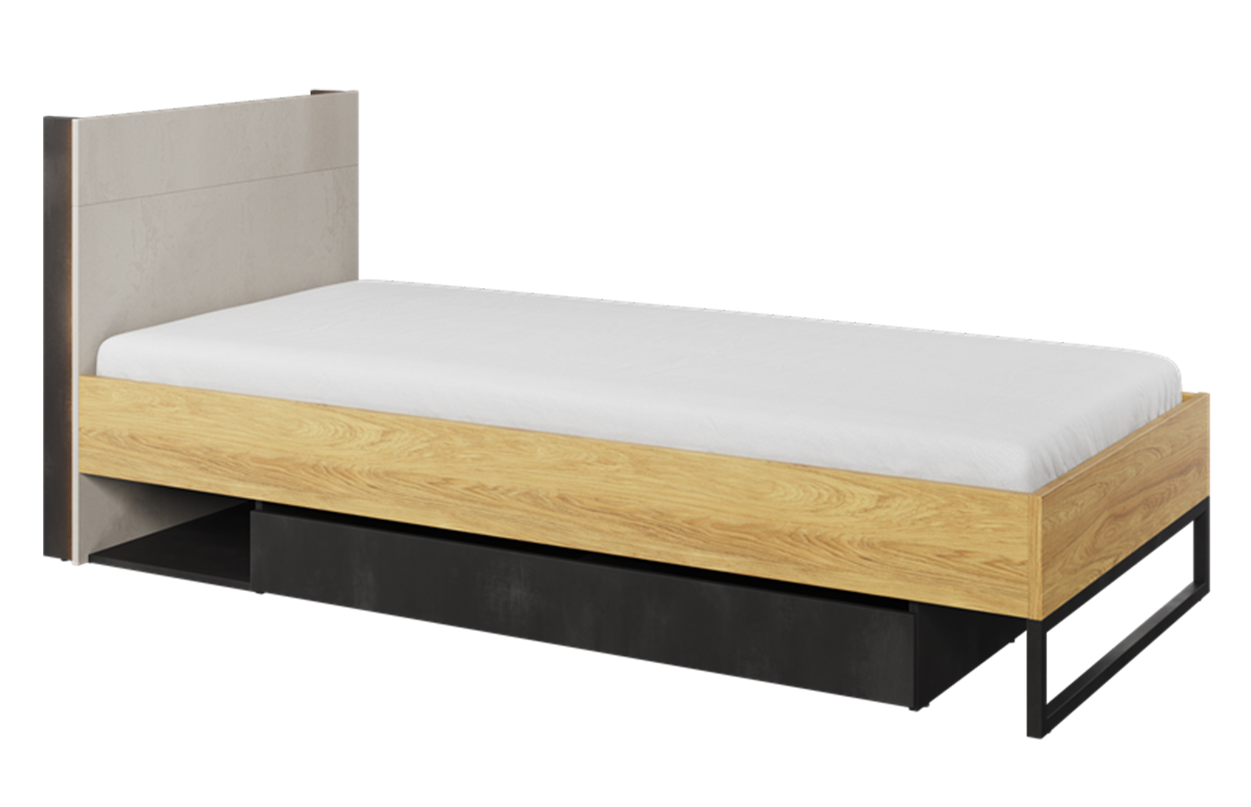 Łóżko Teen Flex z szufladą 90 cm Hikora naturalna / silk flou / raw steel - zdjęcie 1