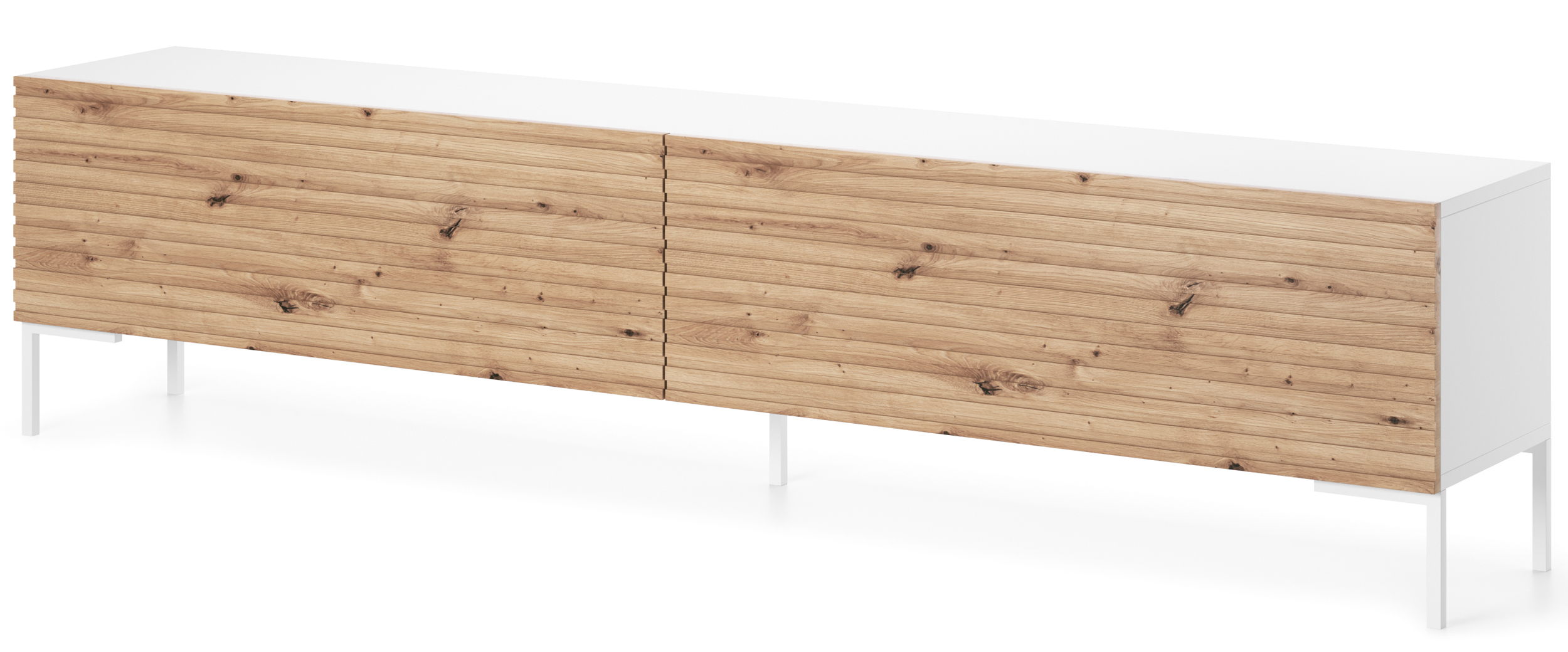 Szafka RTV Lammelo 175 cm biała/dąb lamele - zdjęcie 1