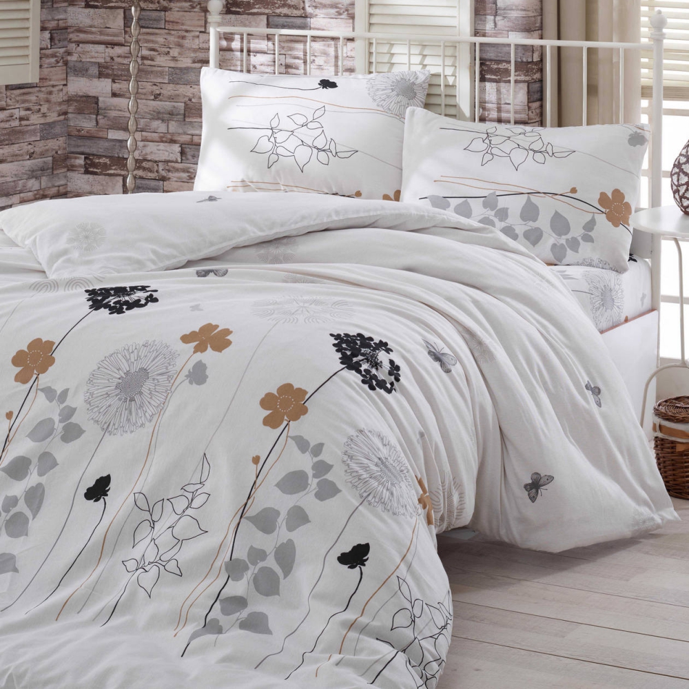 Komplet pościeli Flowers 160x220 cm z poszewką na poduszkę 50x70 cm i z prześcieradłem czarno-biała - zdjęcie 1