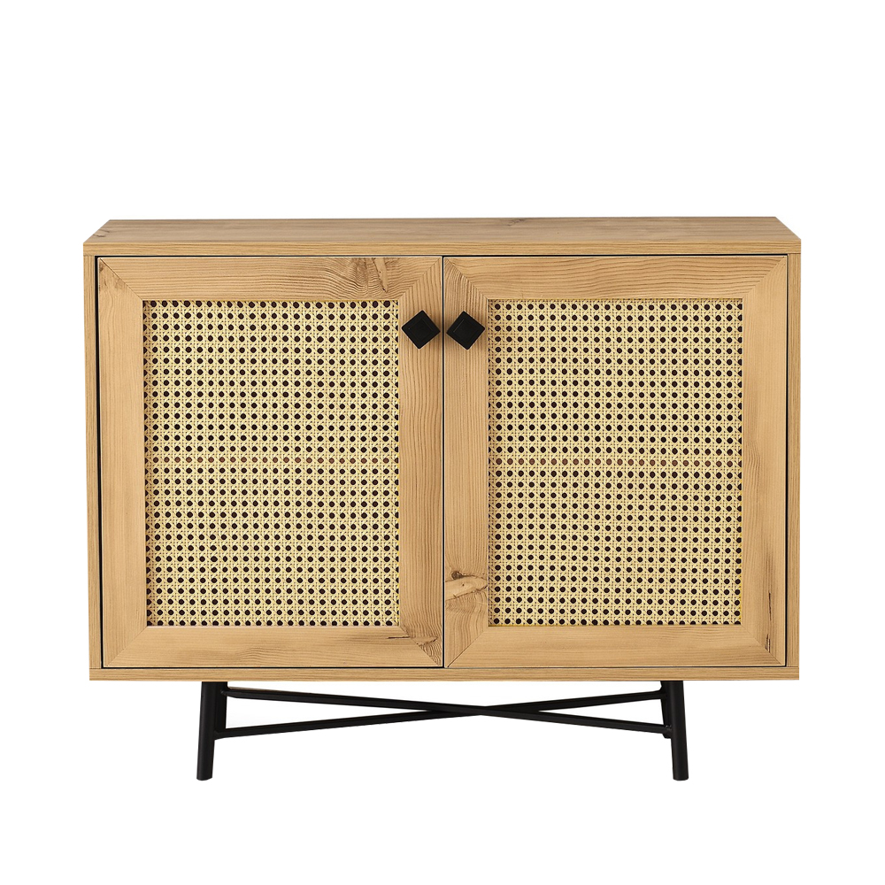 Komoda niska dwudrzwiowa Tiersu rattanowa orzech - zdjęcie 1