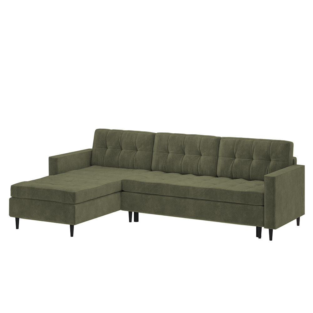 Narożnik z funkcją spania Kopenhaga L-kształtny z pojemnikiem uniwersalny oliwkowy w tkaninie hydrofobowej - zdjęcie 1