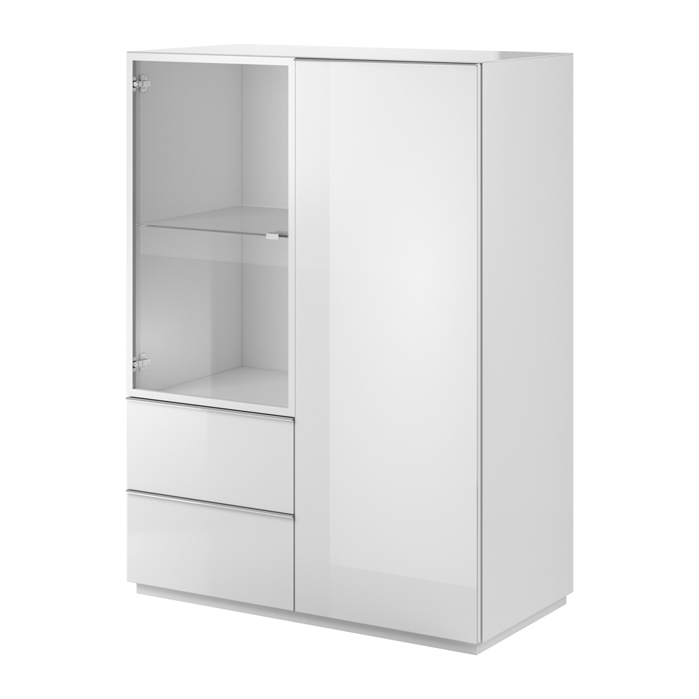 Witryna szklana Monterry dwudrzwiowa z dwiema szufladami biała - zdjęcie 1