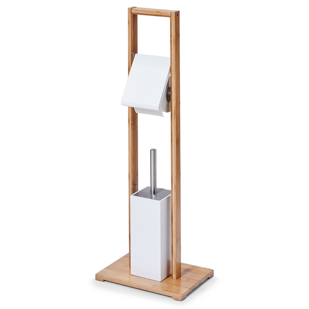 Szczotka do WC Skanie z uchwytem na papier biała/bambus - zdjęcie 1