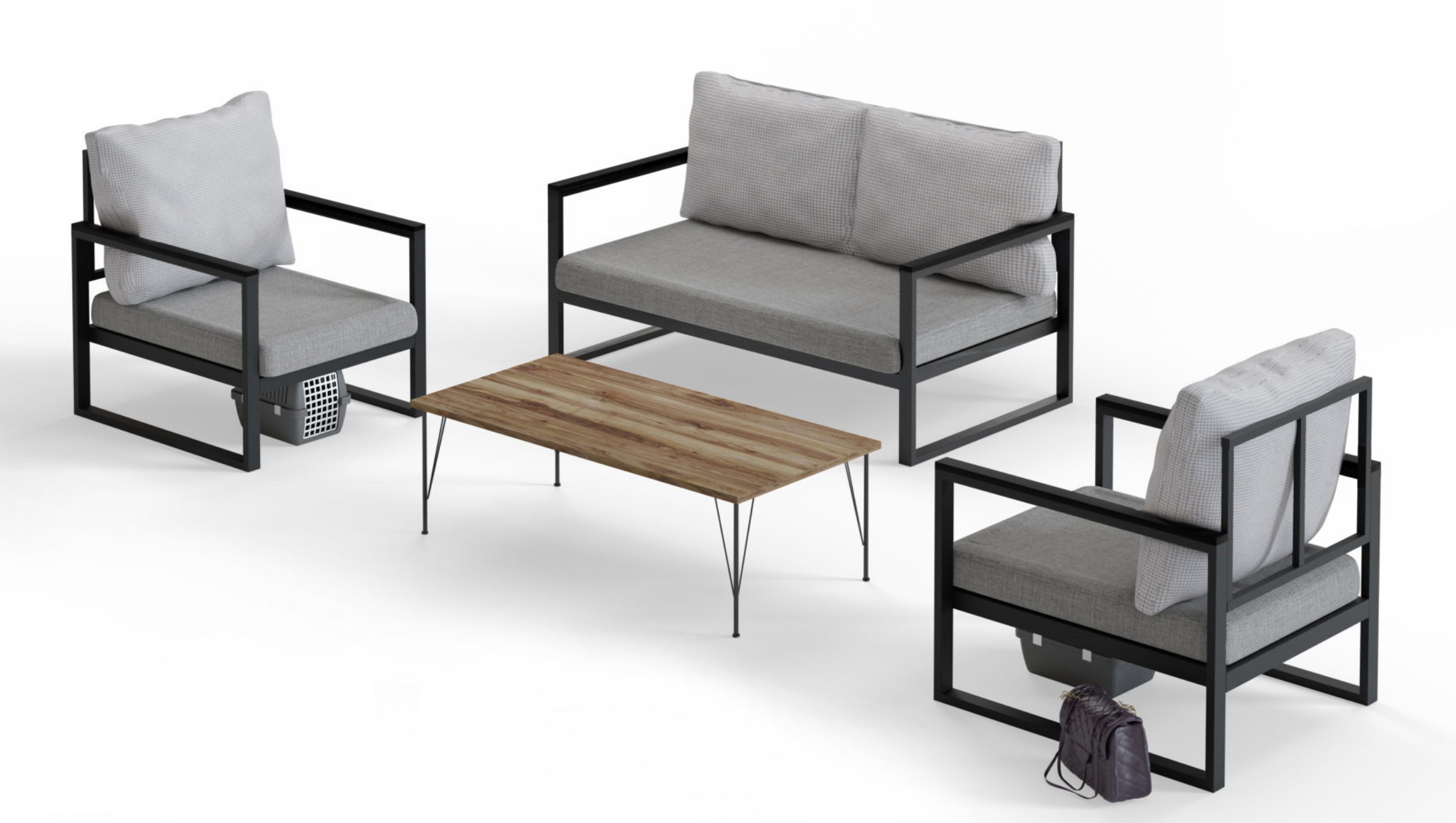 Zestaw ogrodowy Prantly czteroosobowy ze stolikiem kawowym szary - zdjęcie 1