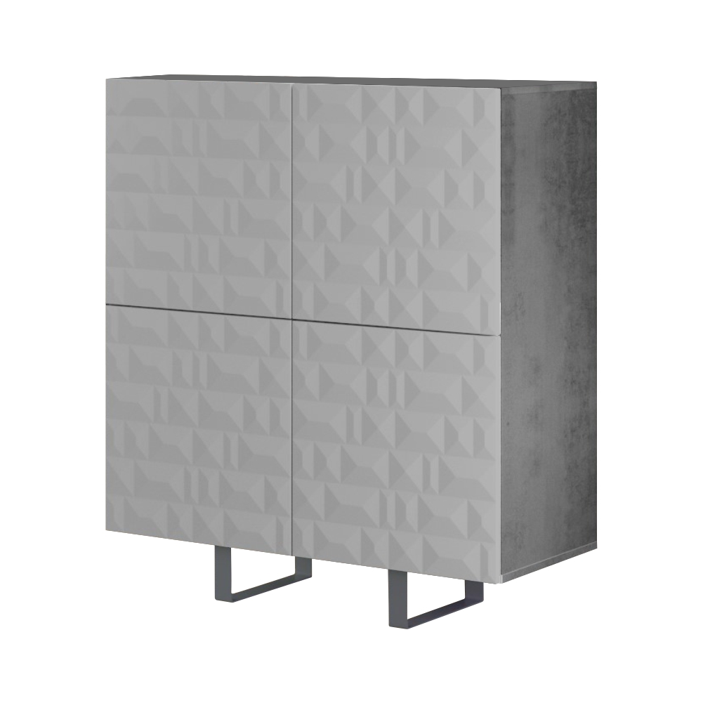 Włoska komoda czterodrzwiowa Balwin 110 cm z przetworzonych butelek PET Beton/Szary
