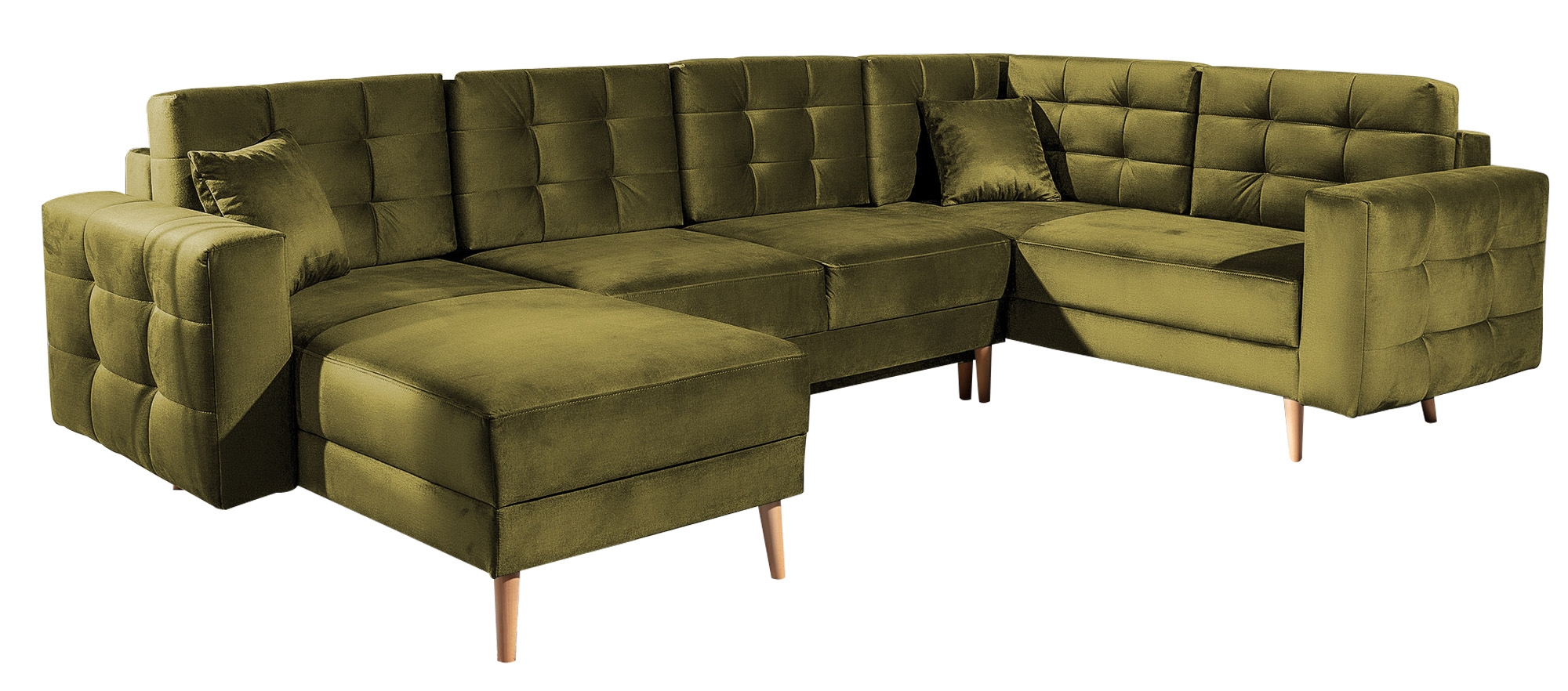 Narożnik z funkcją spania Masime U-kształtny z pojemnikiem uniwersalny oliwkowy welur hydrofobowy - zdjęcie 1