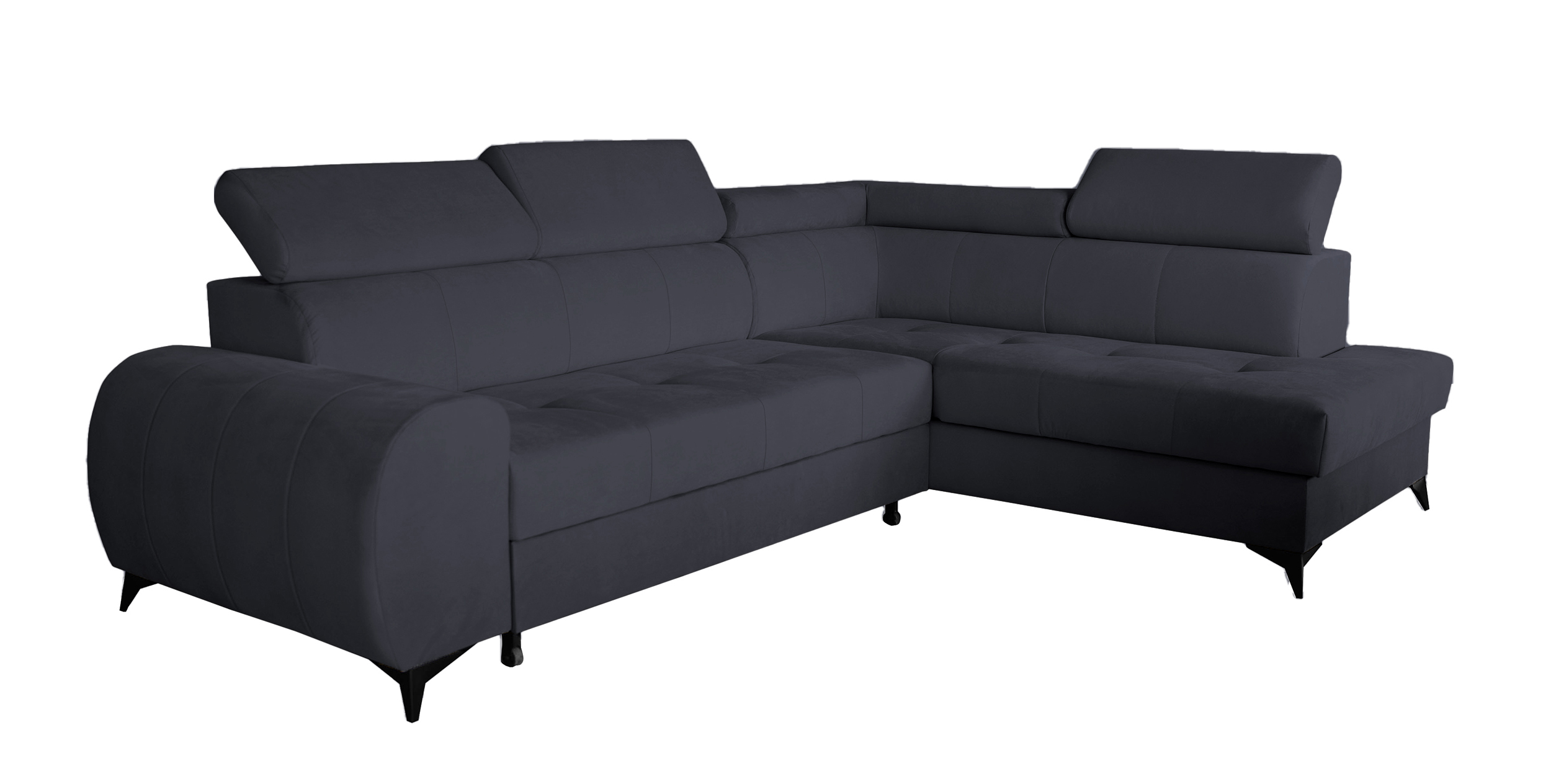 Narożnik z funkcją spania Palawano L-kształtny z pojemnikiem ciemnoszary velvet prawostronny - zdjęcie 1