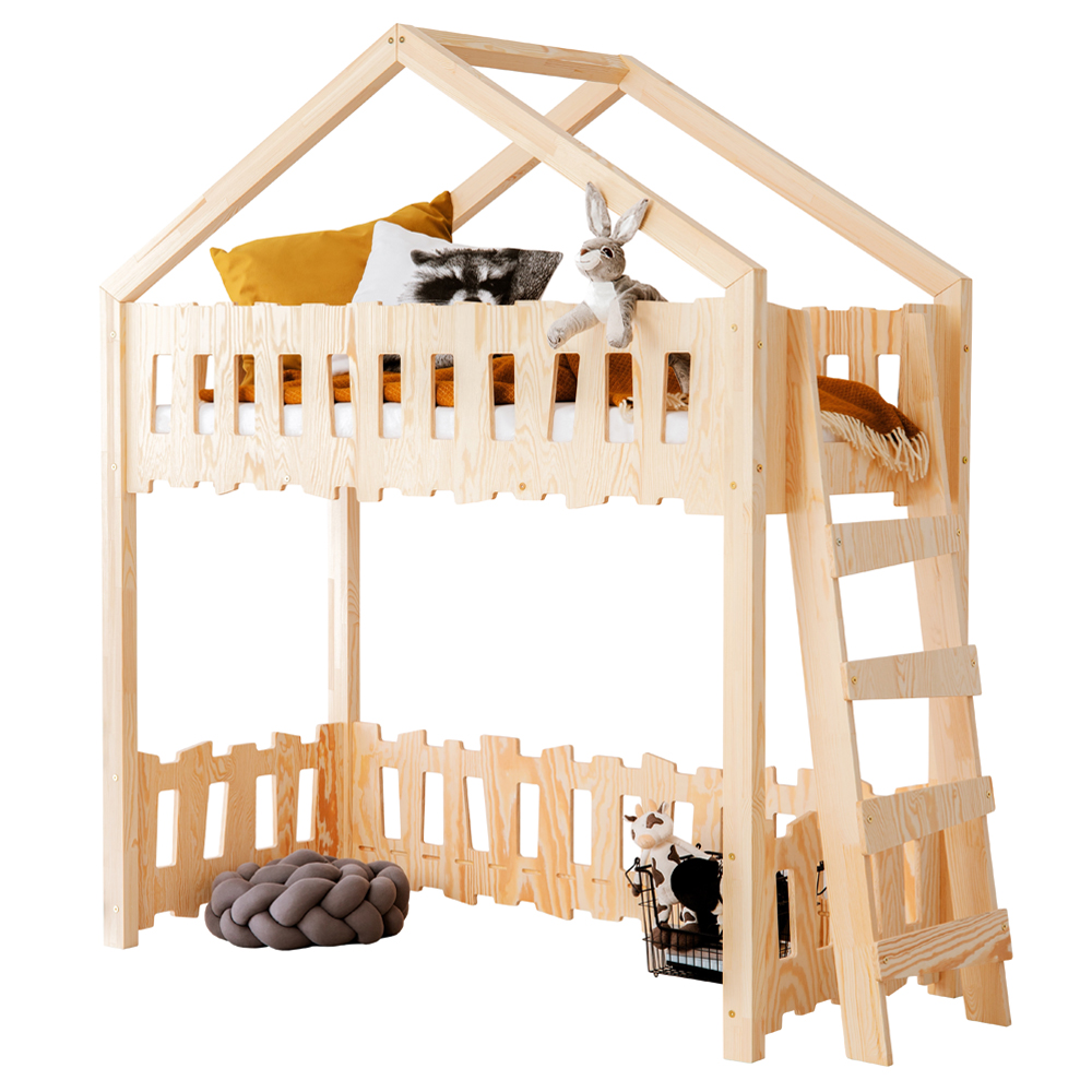 Łóżko domek dla dzieci Gella piętrowe antresola z boczną drabinką - zdjęcie 1