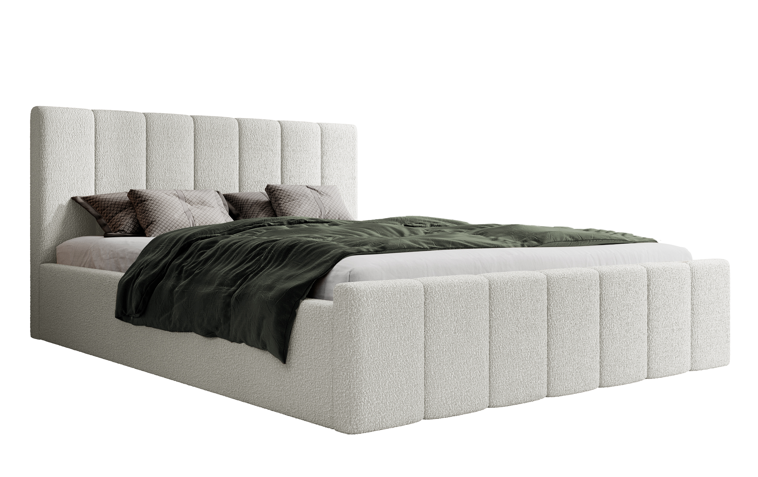 Łóżko tapicerowane 180x200 cm Neroma kremowe z pojemnikiem boucle nogi czarne - zdjęcie 1