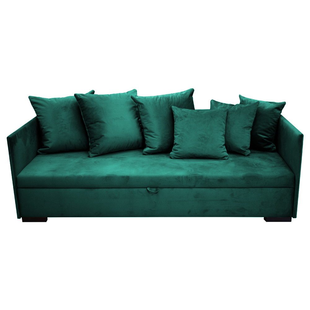 Łóżko pojedyncze Trotte z pojemnikiem 90x197 cm zielone welur hydrofobowy - zdjęcie 1