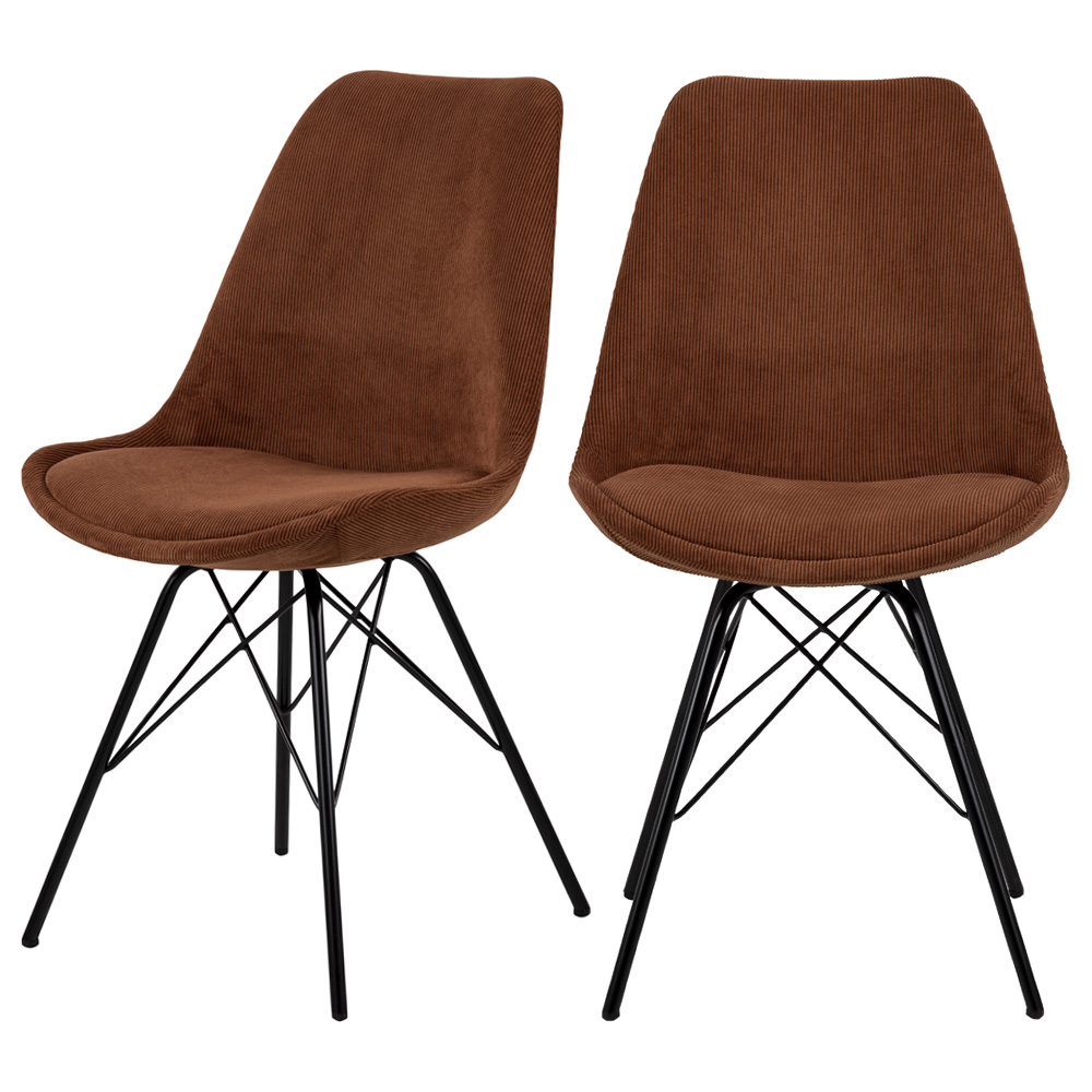 Zestaw dwóch krzeseł tapicerowanych Sapodilla brązowy sztruks na czarnych nóżkach