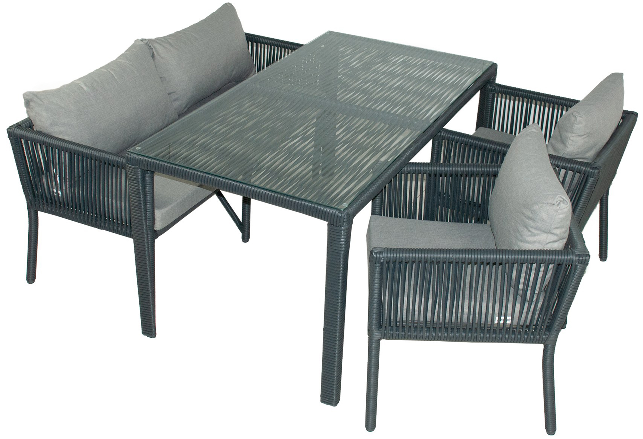 Zestaw mebli ogrodowych Ronness z dwoma fotelami, sofą i stołem aluminium ciemnoniebieski - zdjęcie 1