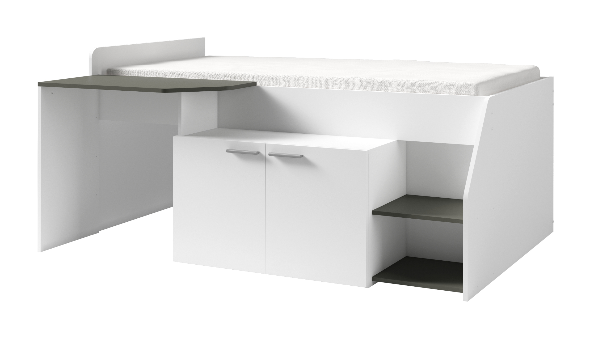 Łóżko młodzieżowe Cutlie z biurkiem i szafką 204 cm Biały/Szary - zdjęcie 1