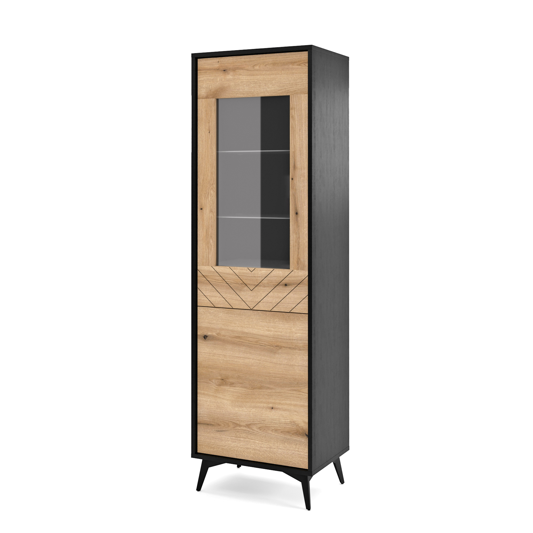 Witryna dwudrzwiowa Boulia czarna/dąb Evoke jodełka - zdjęcie 1