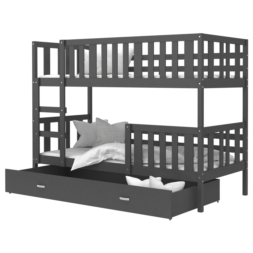 Łóżko dziecięce piętrowe Neido z szufladą i materacem - zdjęcie 1