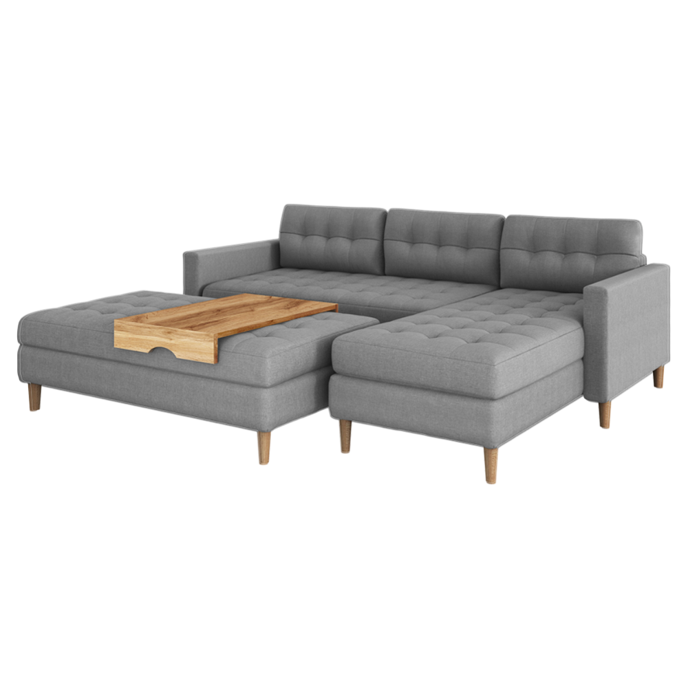 Narożnik Kopenhaga szary z pufą nóżki drewniane - zdjęcie 1