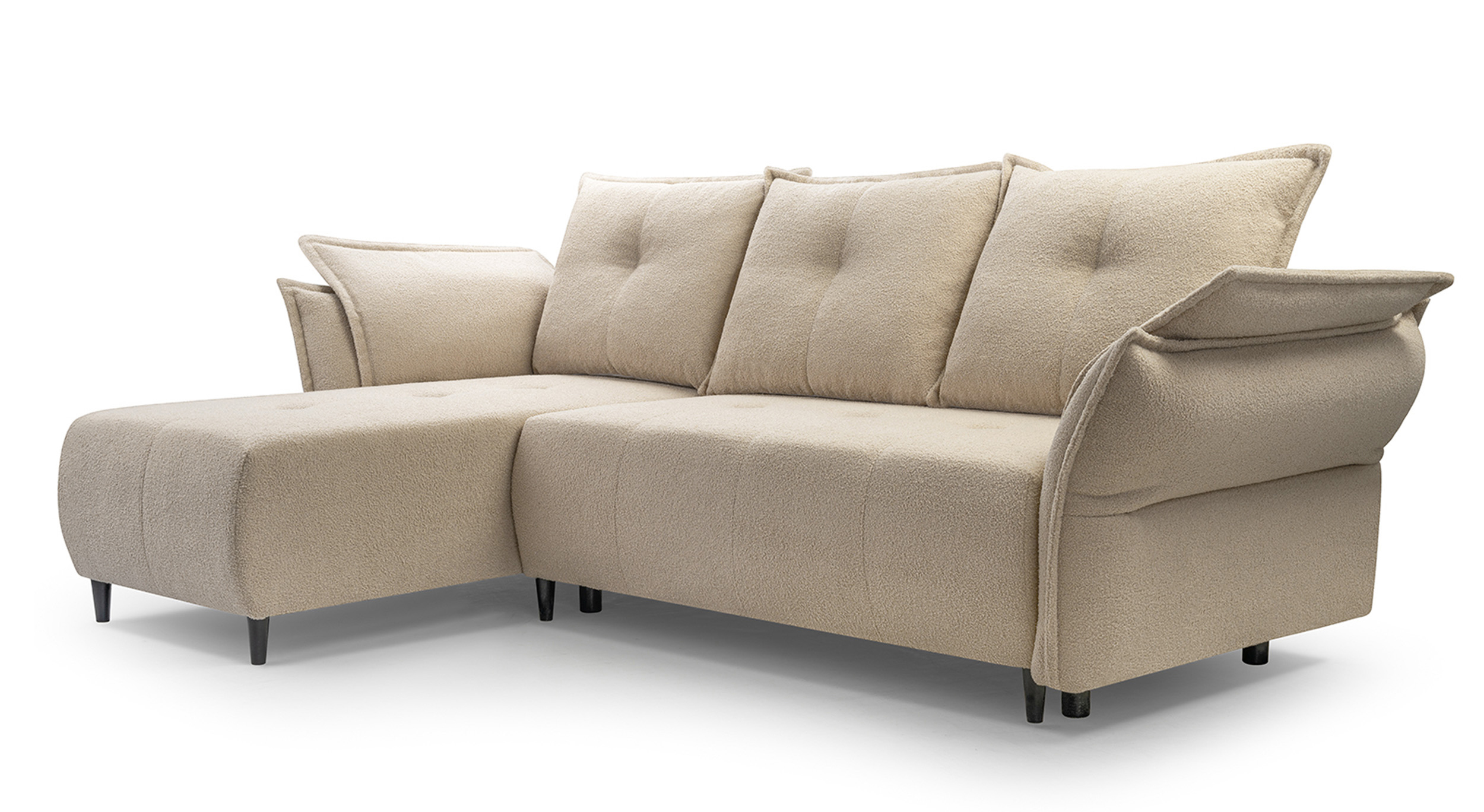 Narożnik z funkcją spania Caballo L-kształtny w tkaninie boucle jasnobeżowy lewostronny - zdjęcie 1