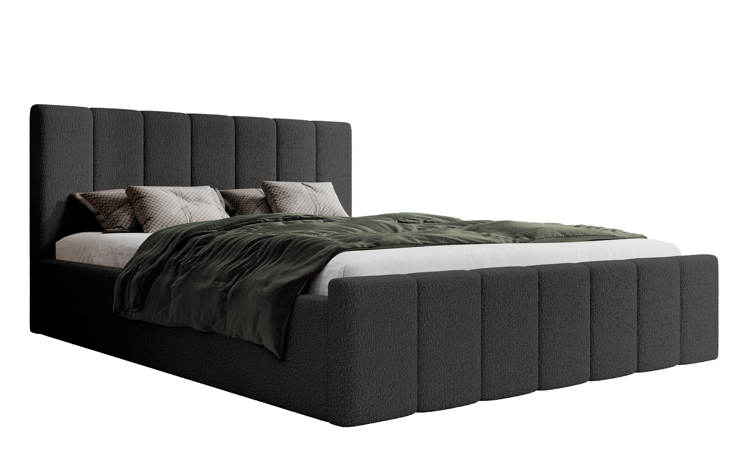 Łóżko tapicerowane 160x200 cm Neroma ciemnoszare z pojemnikiem boucle nogi czarne - zdjęcie 1